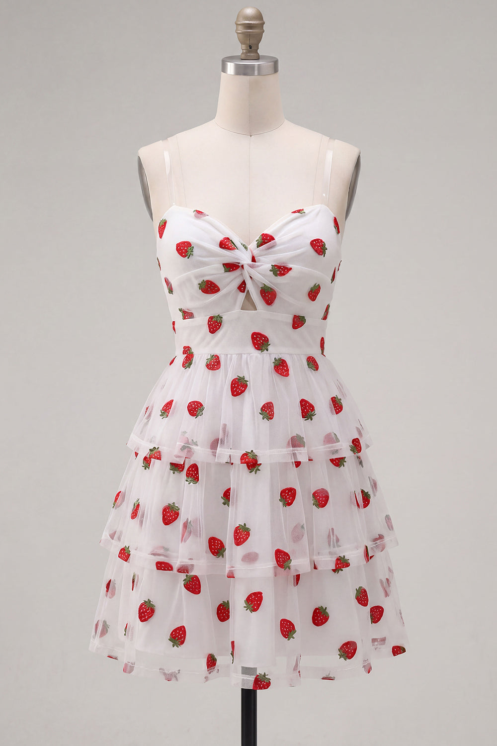 White Keyhole Printed A Line Ruched Tiered Short Homecoming Dress