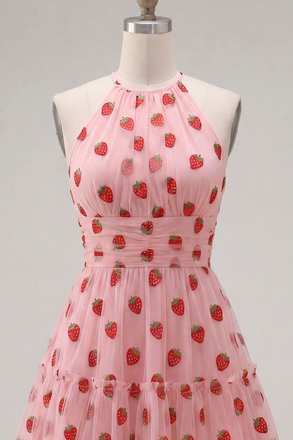 White Tulle Printed Halter A-Line Short Homecoming Dress