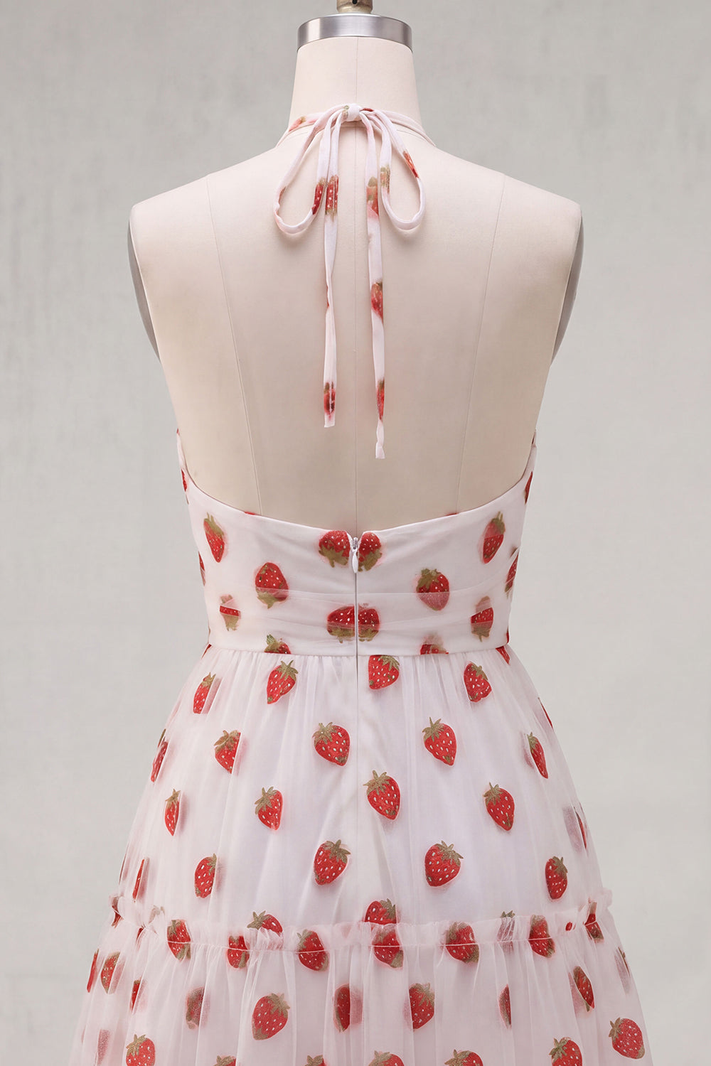 White Tulle Printed Halter A-Line Short Homecoming Dress
