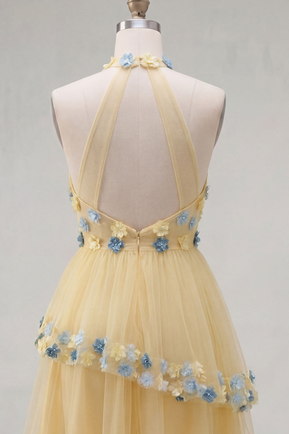Apricot Floral Halter Tiered A-Line Short Homecoming Dress