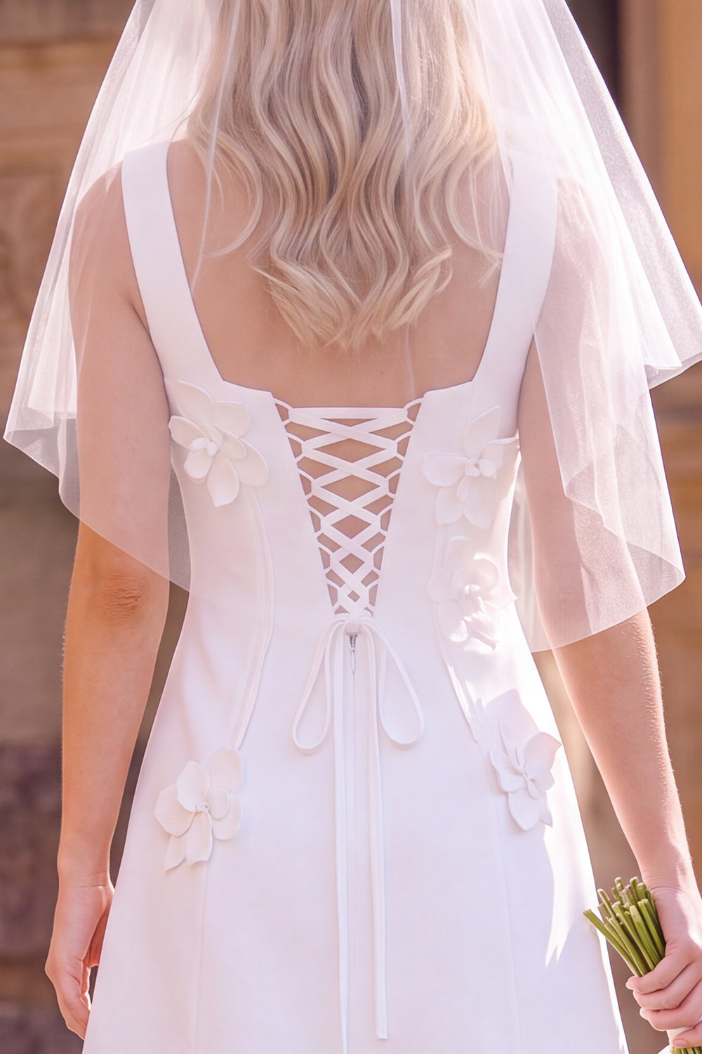 White Square Neck A-Line Short Bridal Shower Dress with 3D Flowers