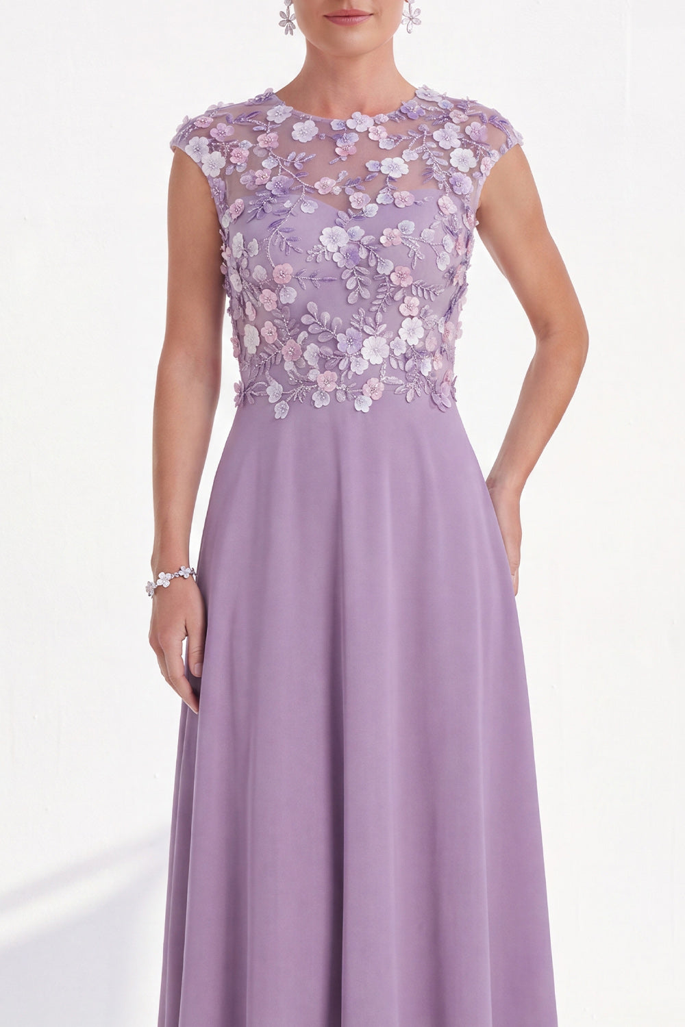 Pink A Line Round Neck Long Mother of the Bride Dress with 3D Flowers