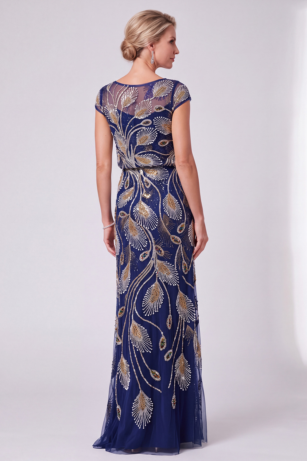 Sparkly Green Beaded Sheath Illusion Boat Neck Long Mother of the Bride Dress