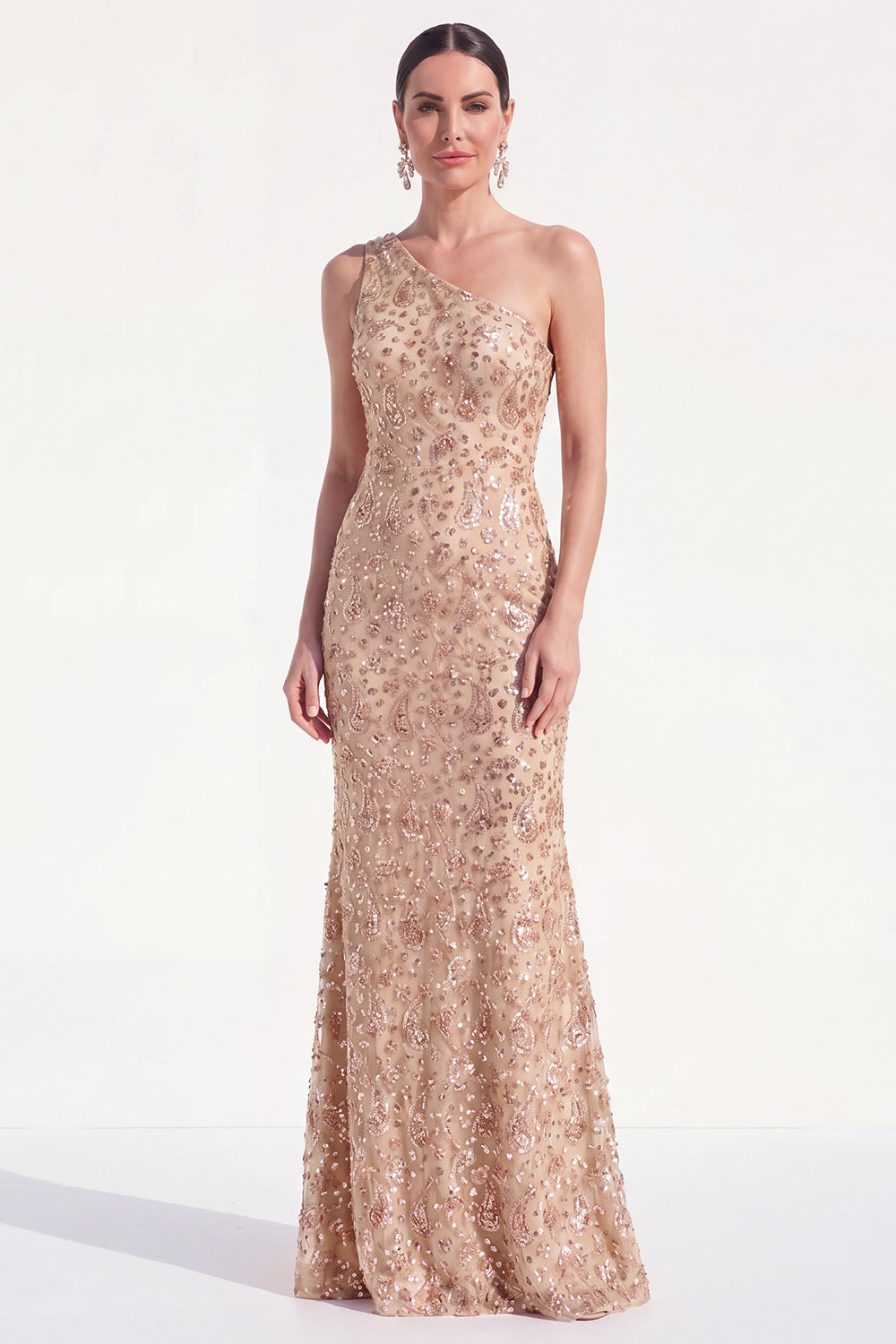 Sparkly Mermaid Dusty Rose One Shoulder Long Mother of the Bride Dress