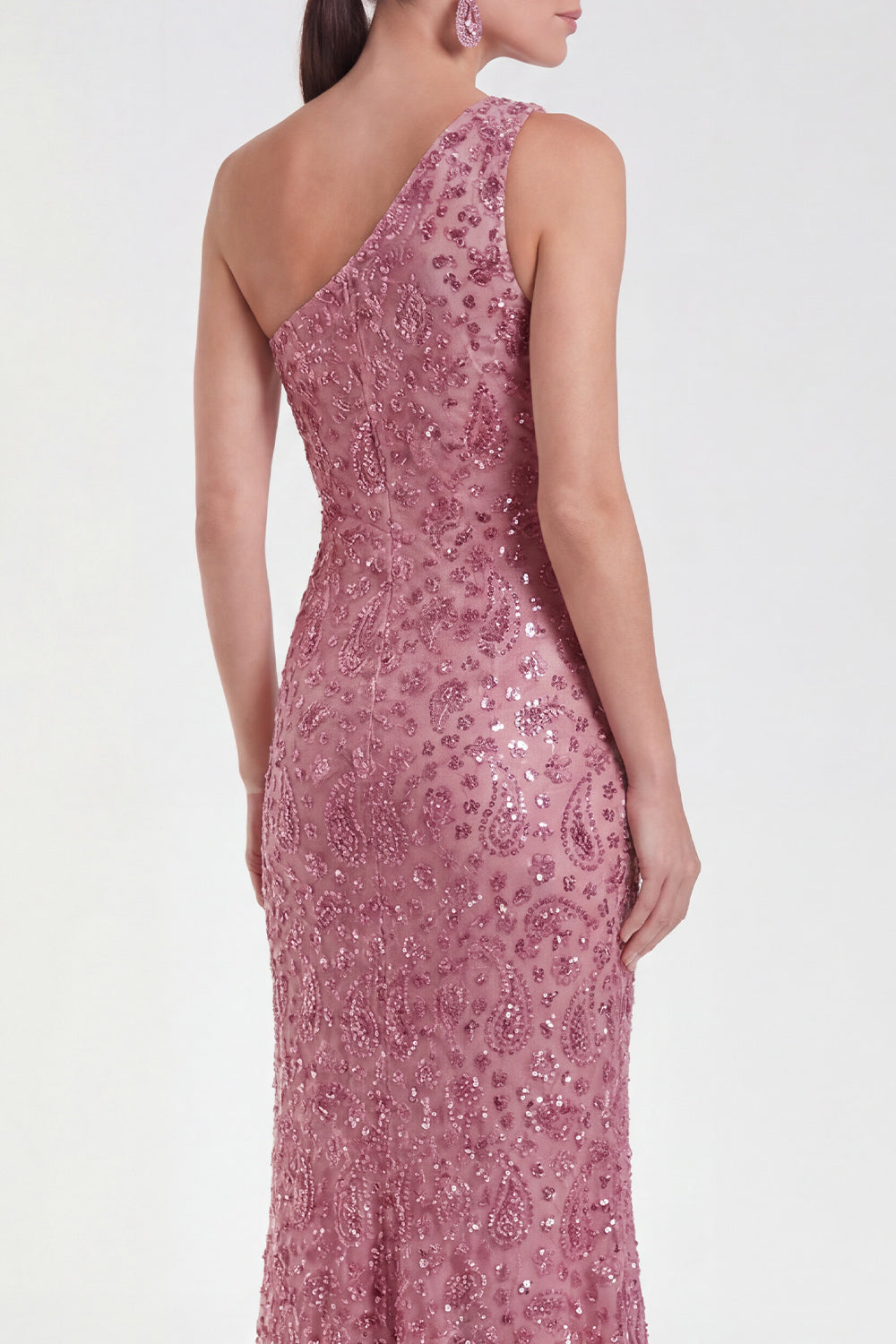 Sparkly Mermaid Dusty Rose One Shoulder Long Mother of the Bride Dress