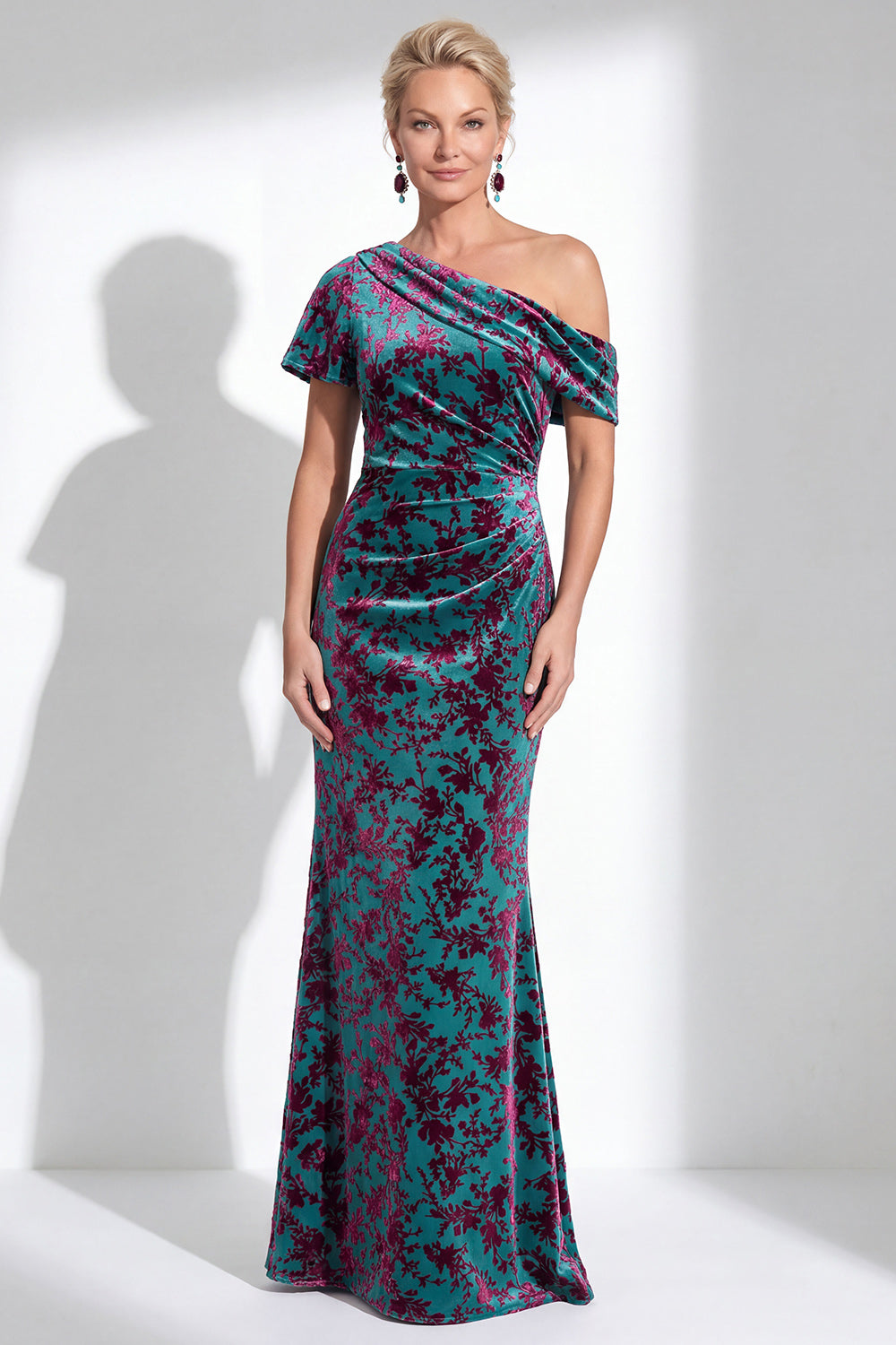 Black Floral One Shoulder Mermaid Long Mother of the Bride Dress