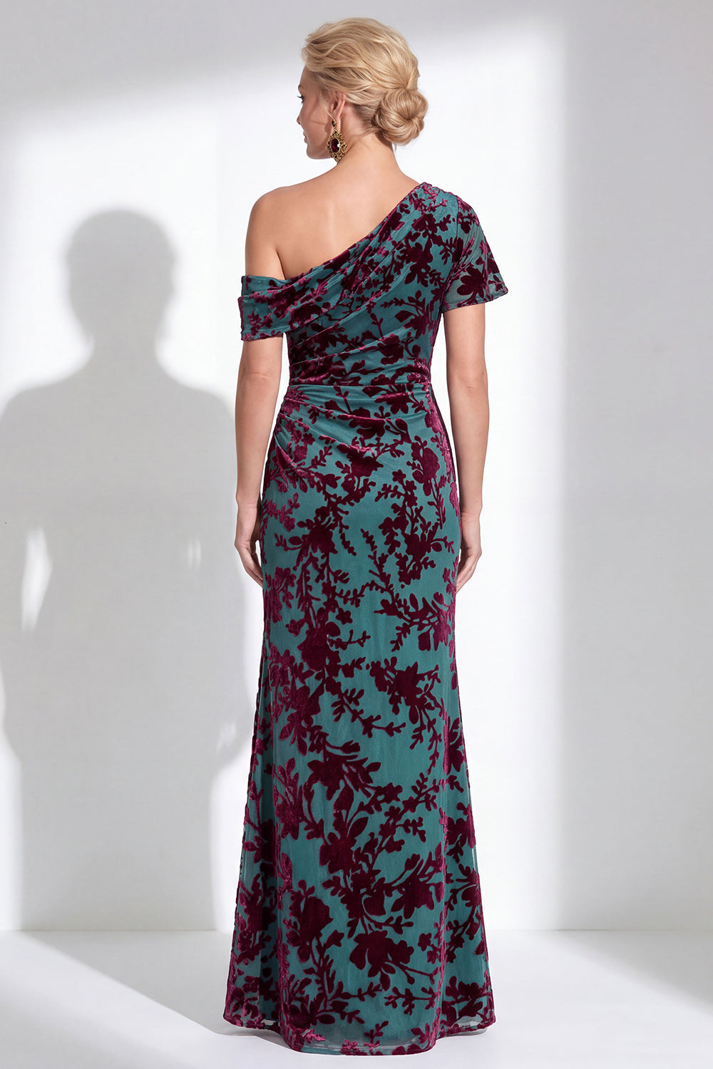 Black Floral One Shoulder Mermaid Long Mother of the Bride Dress