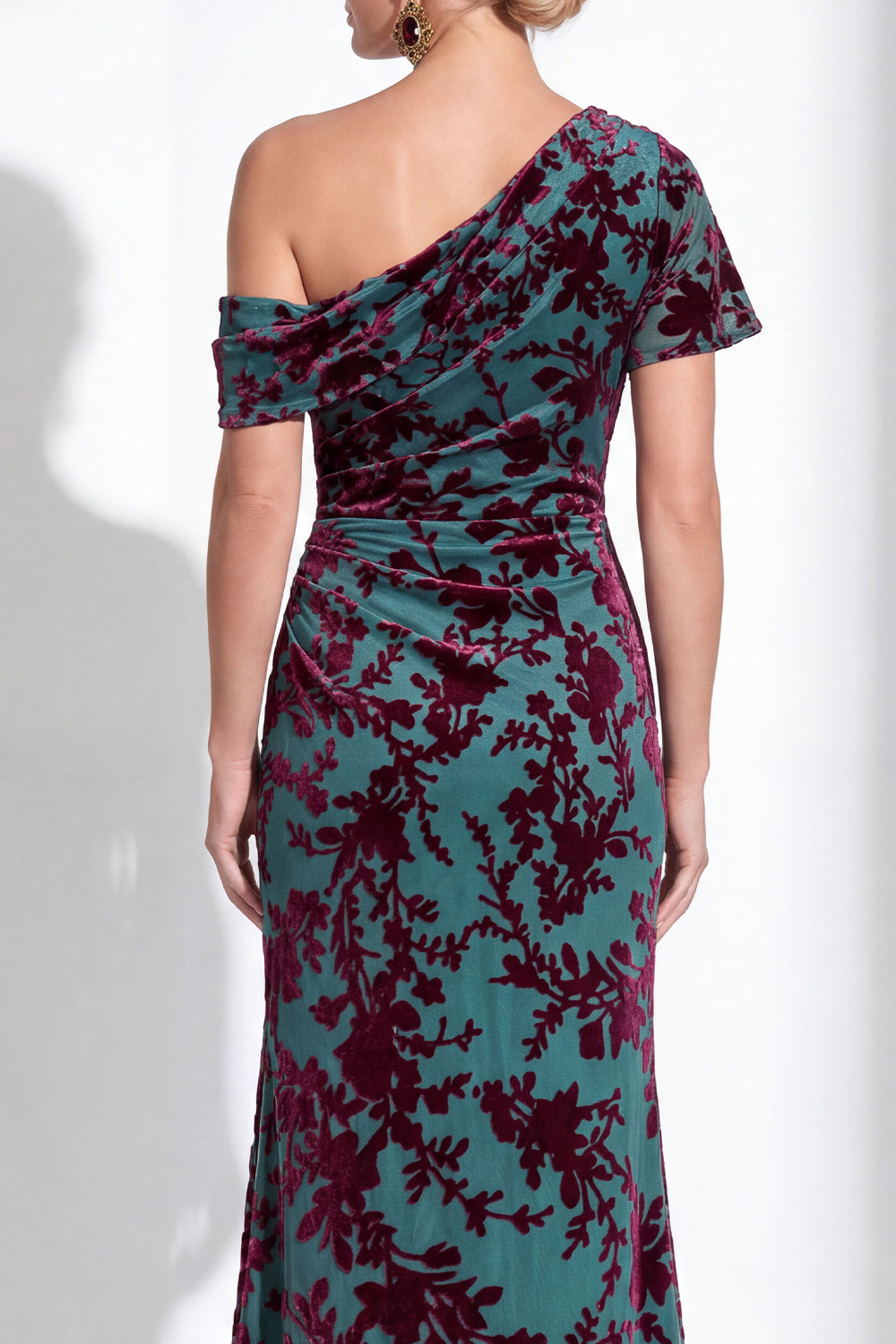 Black Floral One Shoulder Mermaid Long Mother of the Bride Dress