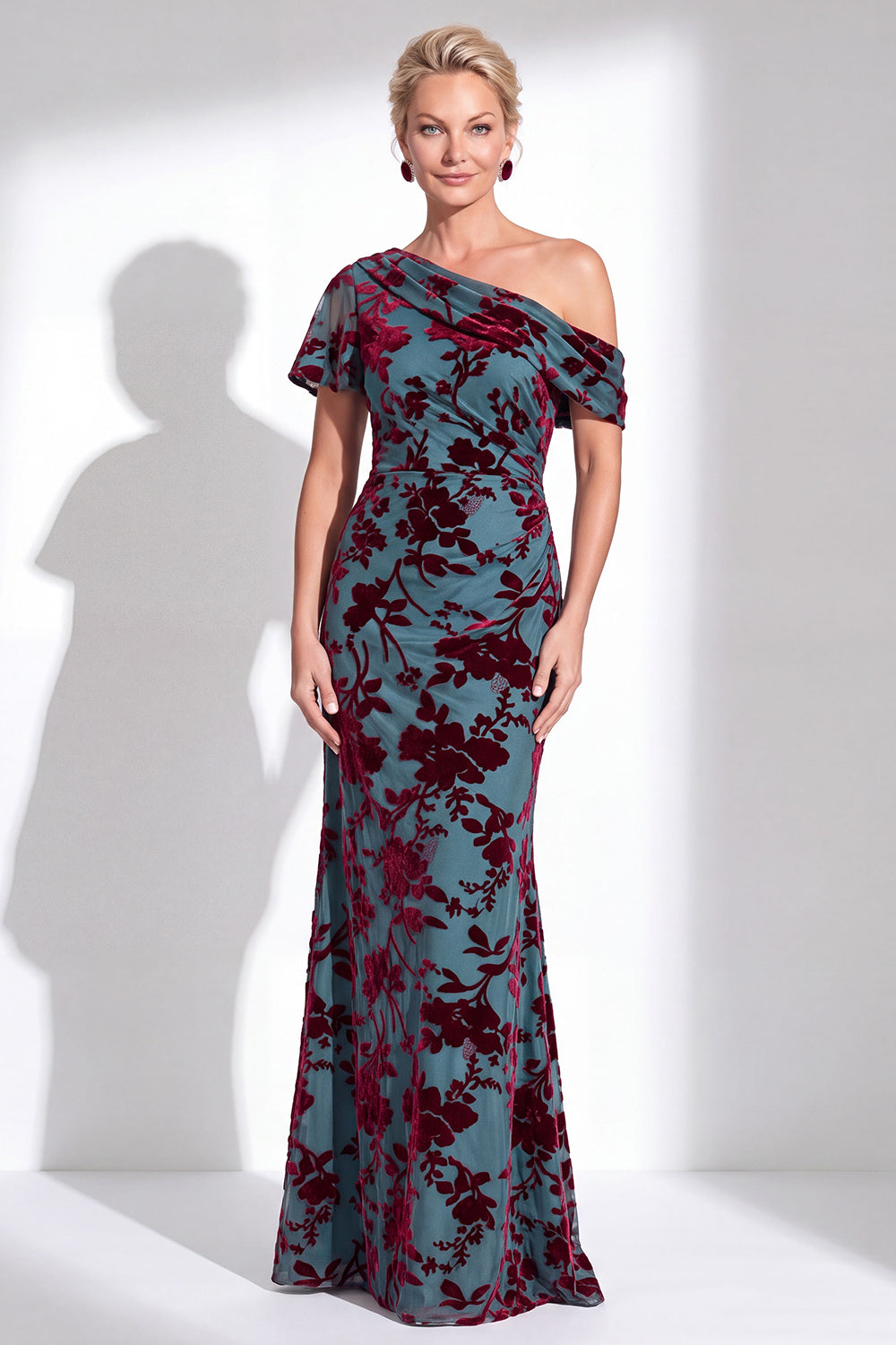 Black Floral One Shoulder Mermaid Long Mother of the Bride Dress