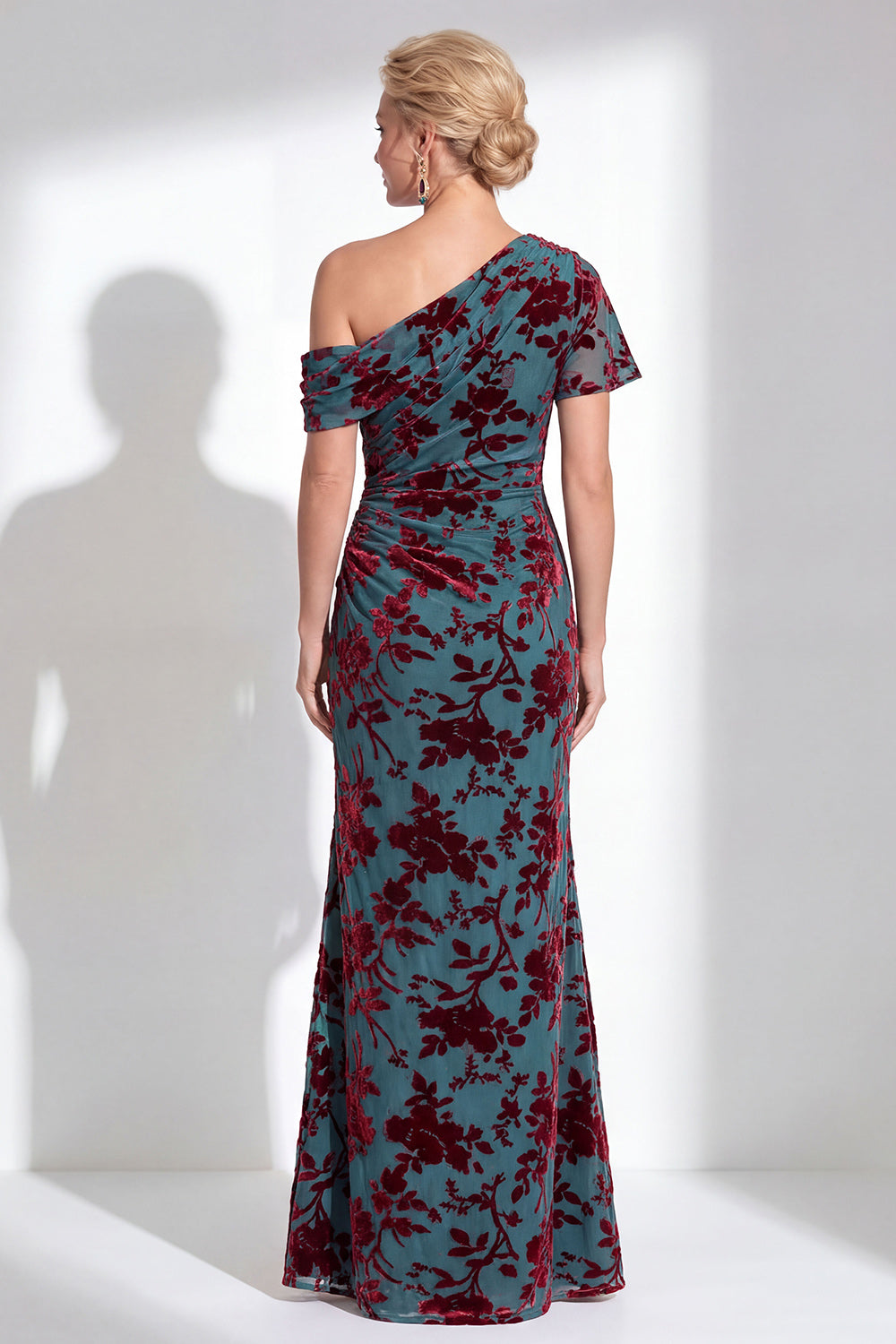 Black Floral One Shoulder Mermaid Long Mother of the Bride Dress