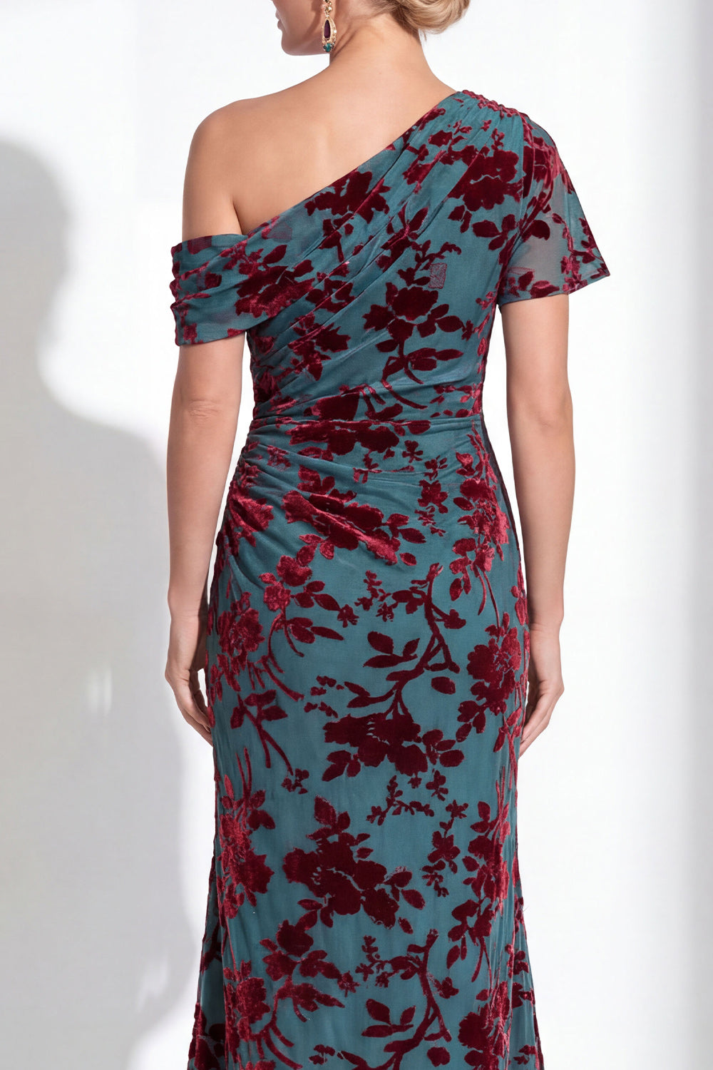 Black Floral One Shoulder Mermaid Long Mother of the Bride Dress