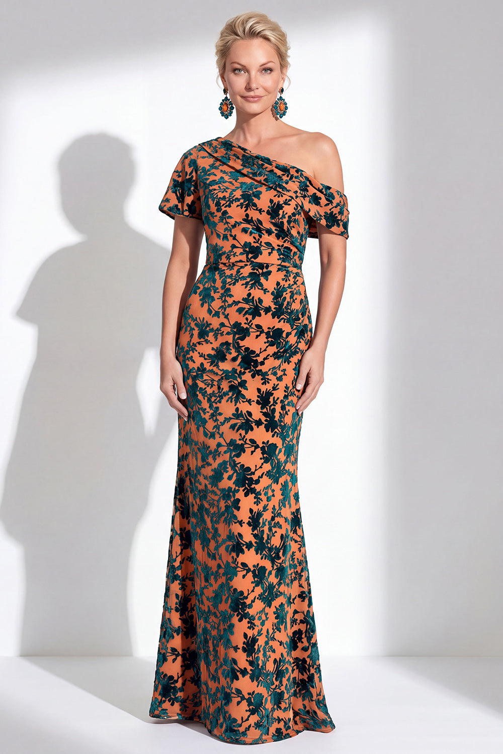 Black Floral One Shoulder Mermaid Long Mother of the Bride Dress
