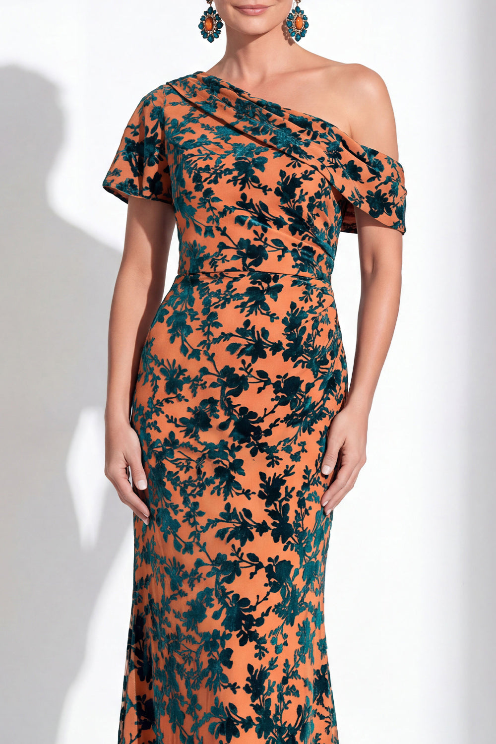 Black Floral One Shoulder Mermaid Long Mother of the Bride Dress