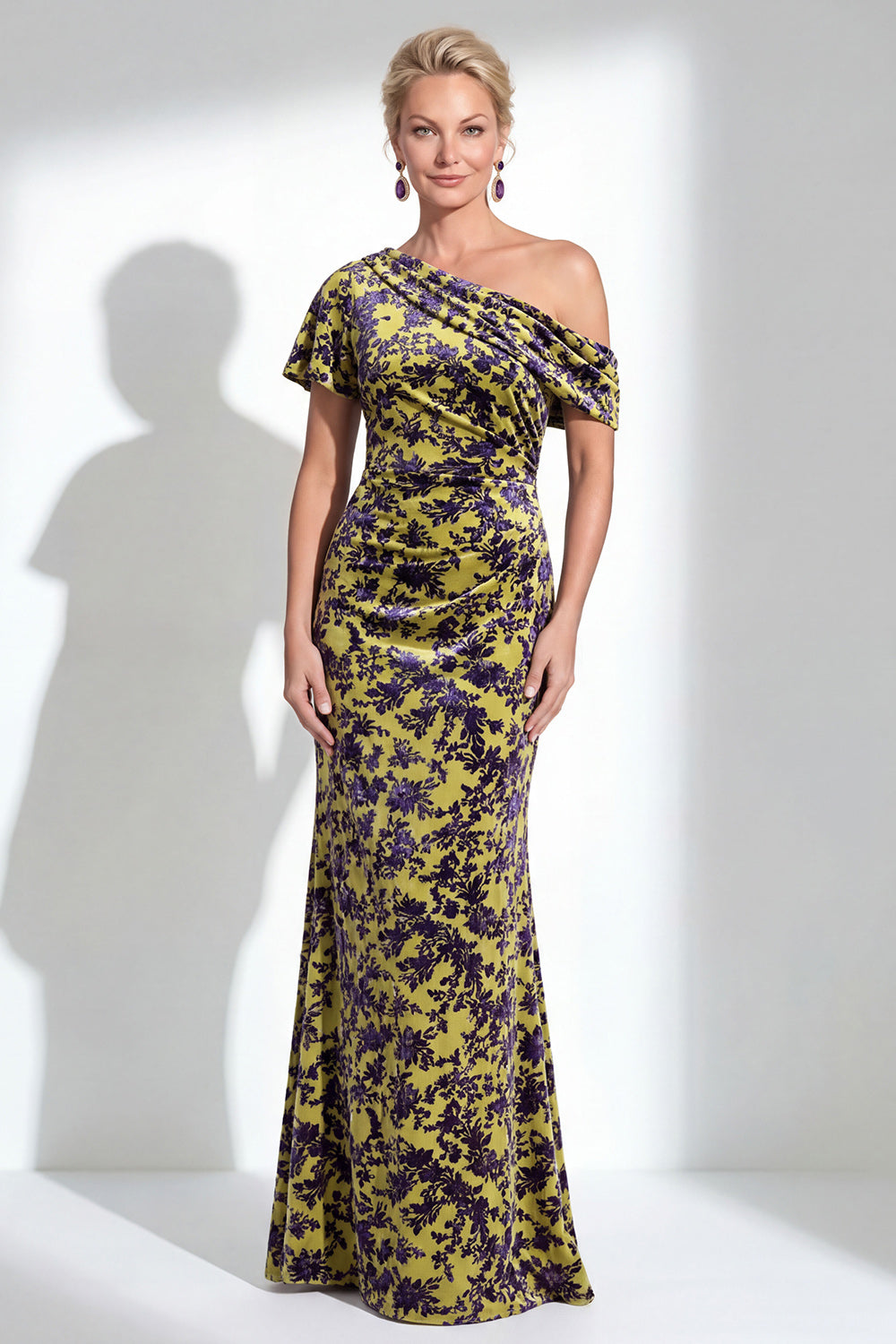 Black Floral One Shoulder Mermaid Long Mother of the Bride Dress