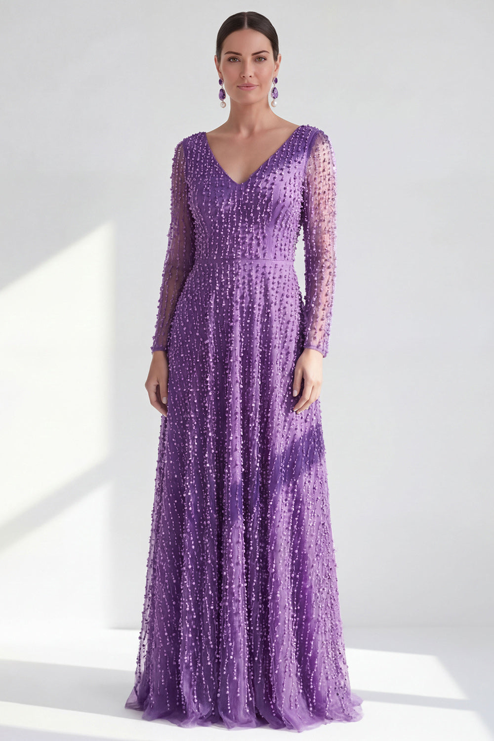Sparkly Blue A Line Beaded Long Mother Of the Bride Dress