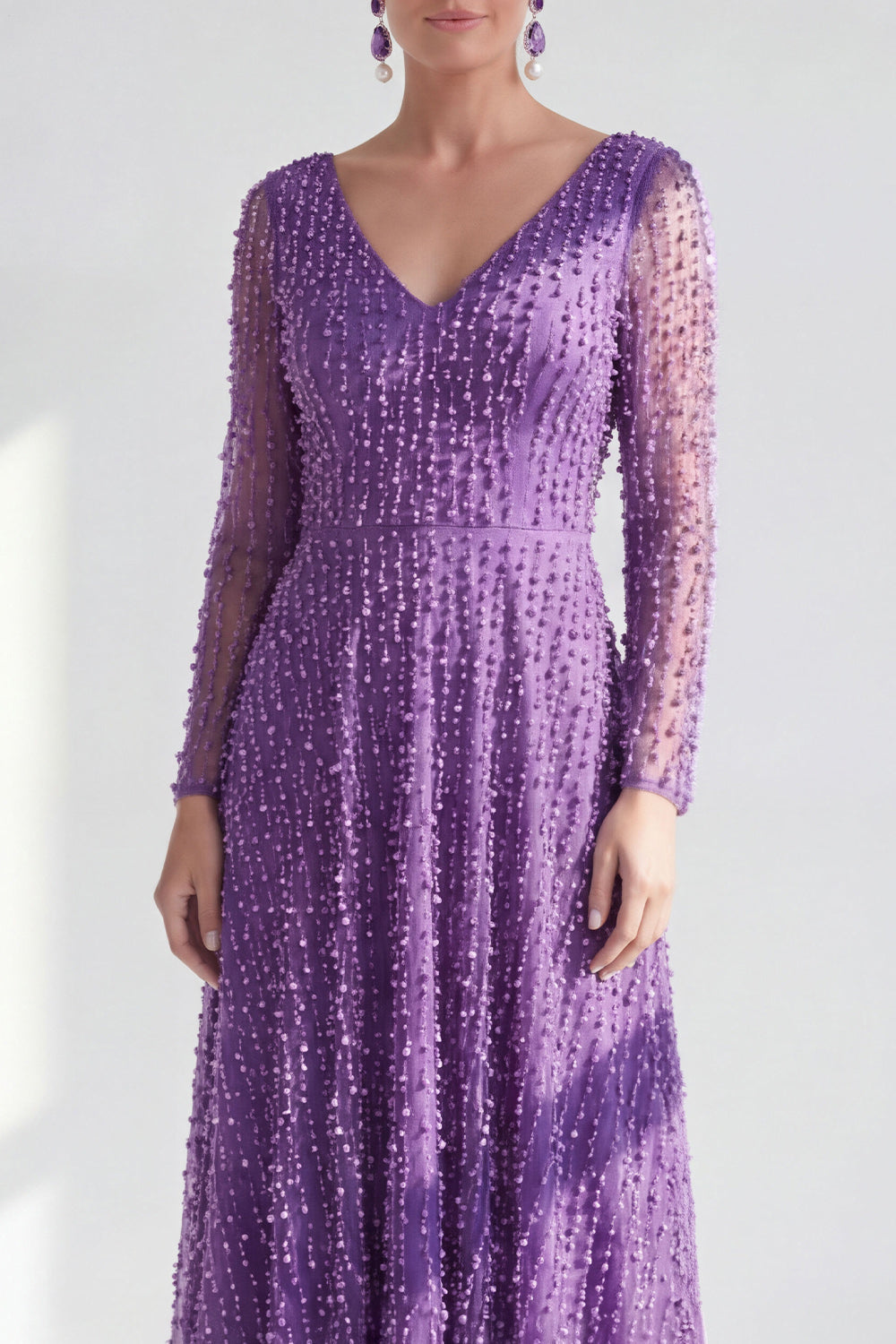 Sparkly Blue A Line Beaded Long Mother Of the Bride Dress