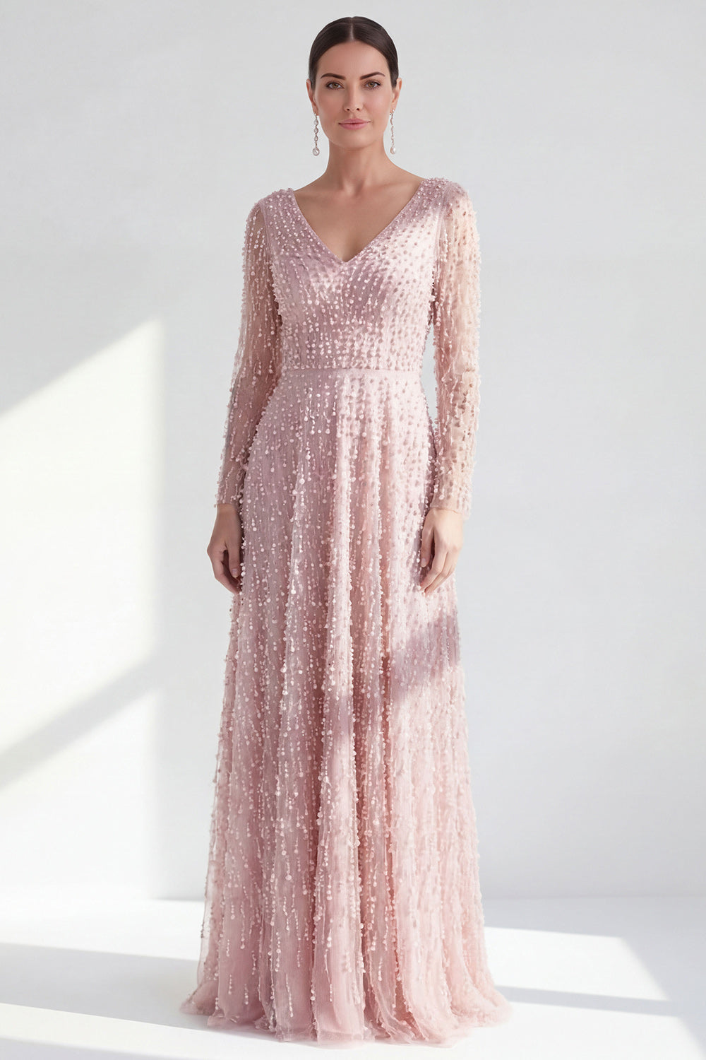 Sparkly Blue A Line Beaded Long Mother Of the Bride Dress