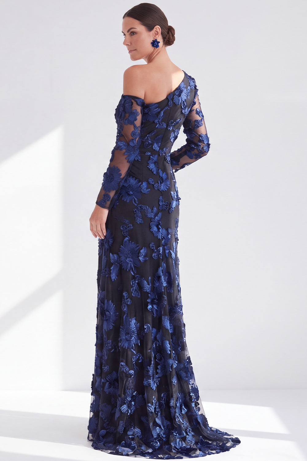 Black Red Floral One Shoulder Long Mother of the Bride Dress with Slit