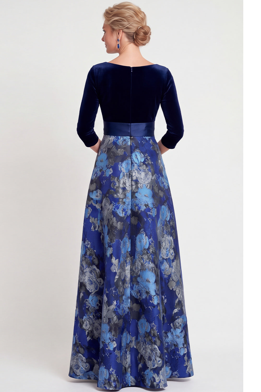 Red Flower Velvet A Line Long Mother of the Bride Dress with Bow
