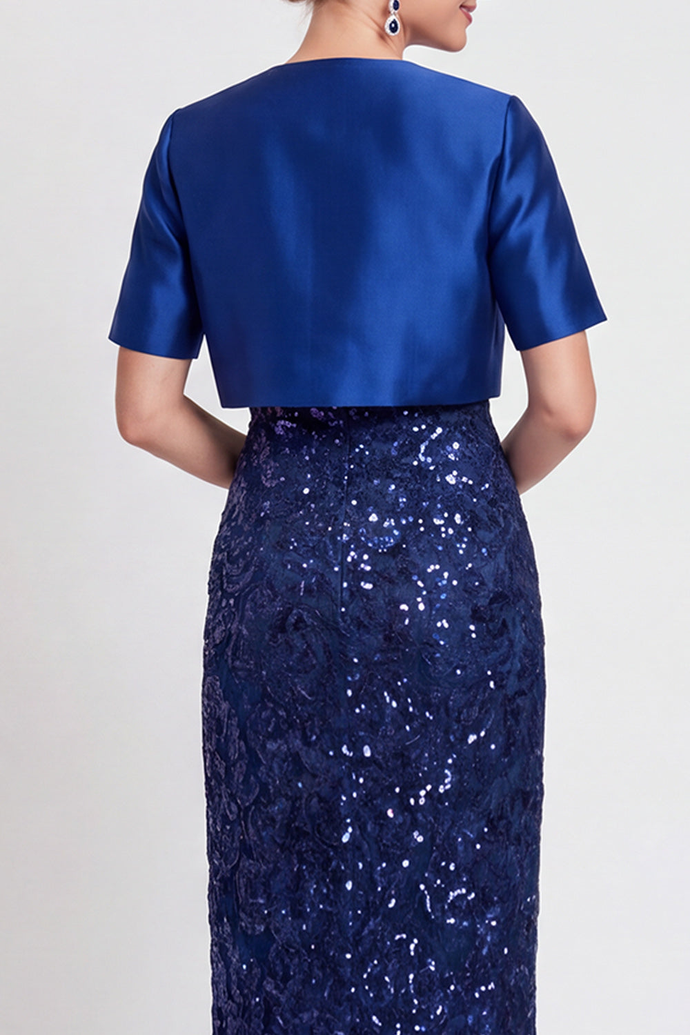 Sparkly Sequin Navy Two Piece Sheath Long Mother of the Bride Dress with Jacket