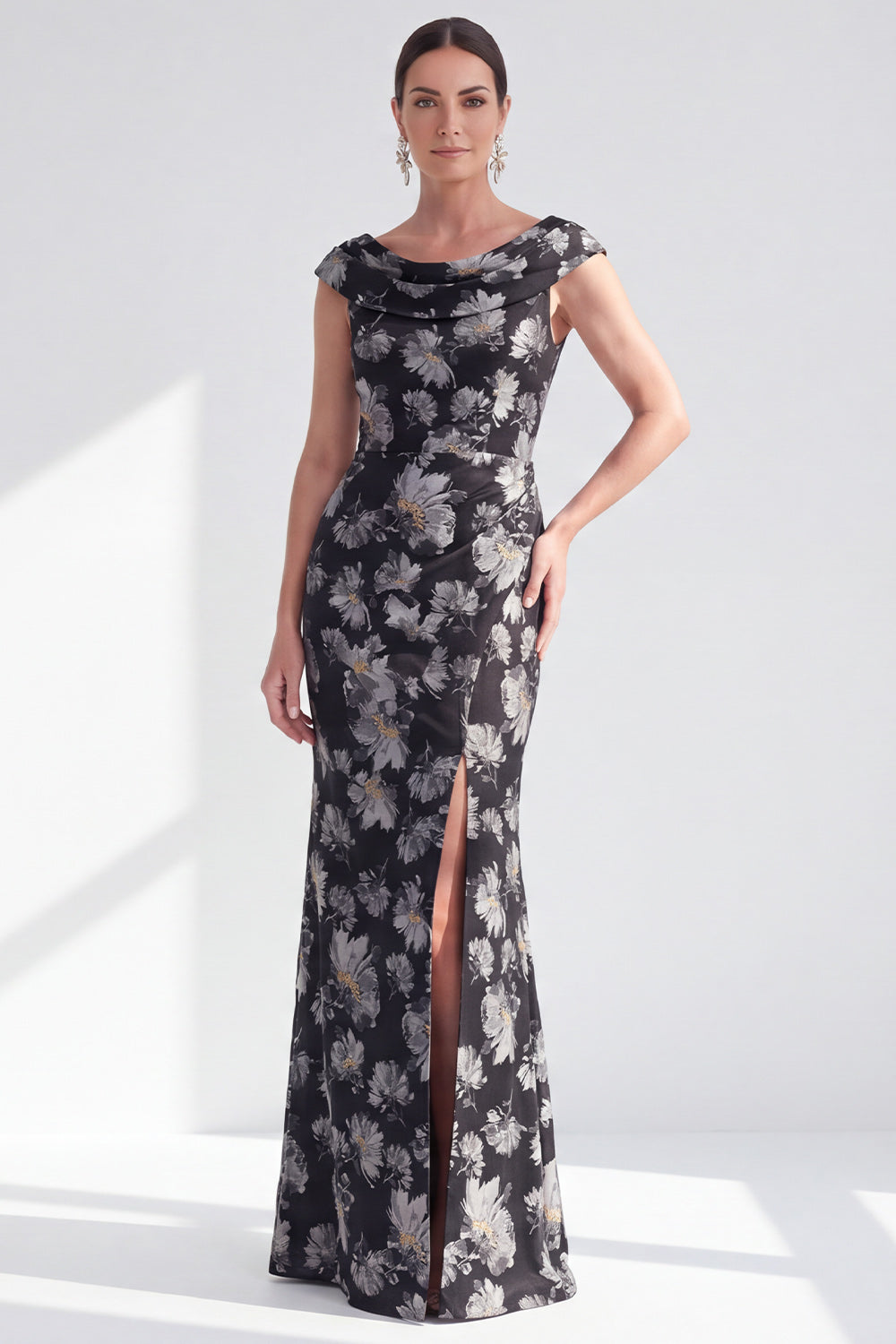 Dusty Green Floral Mermaid Long Mother of the Bride Dress with Slit
