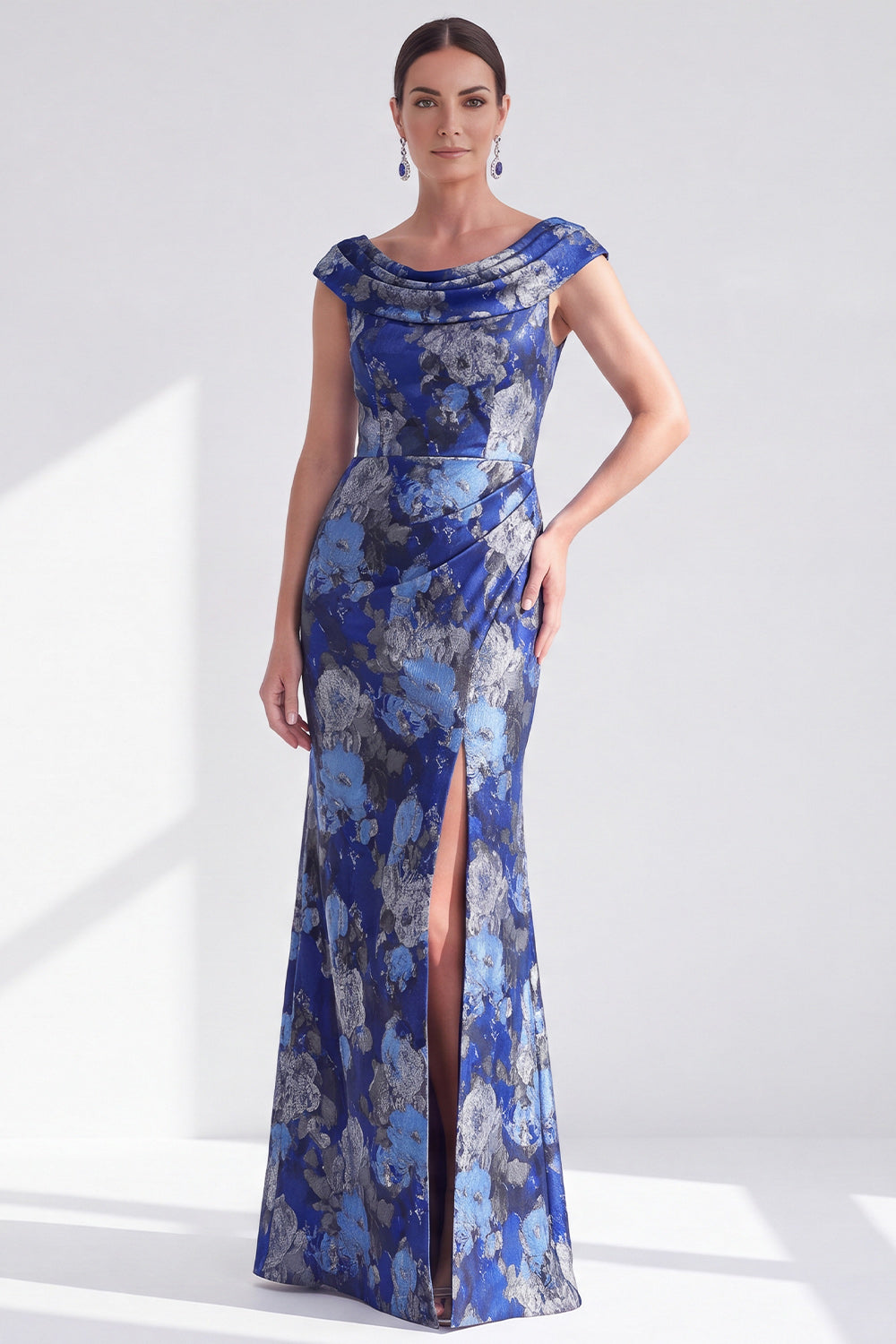 Dusty Green Floral Mermaid Long Mother of the Bride Dress with Slit