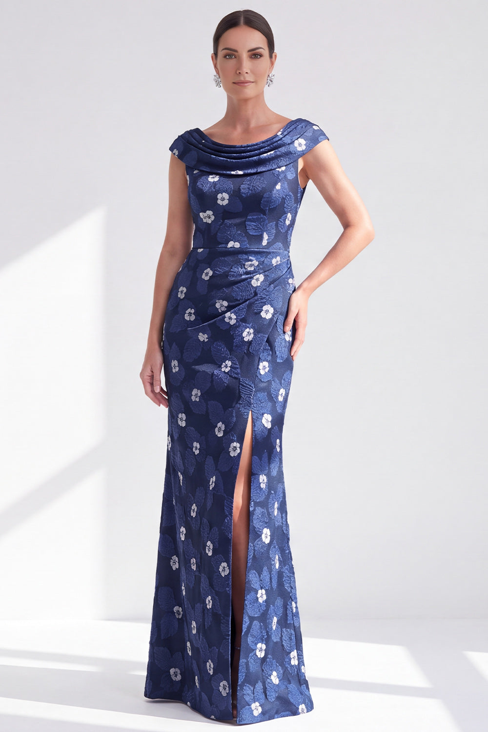 Dusty Green Floral Mermaid Long Mother of the Bride Dress with Slit