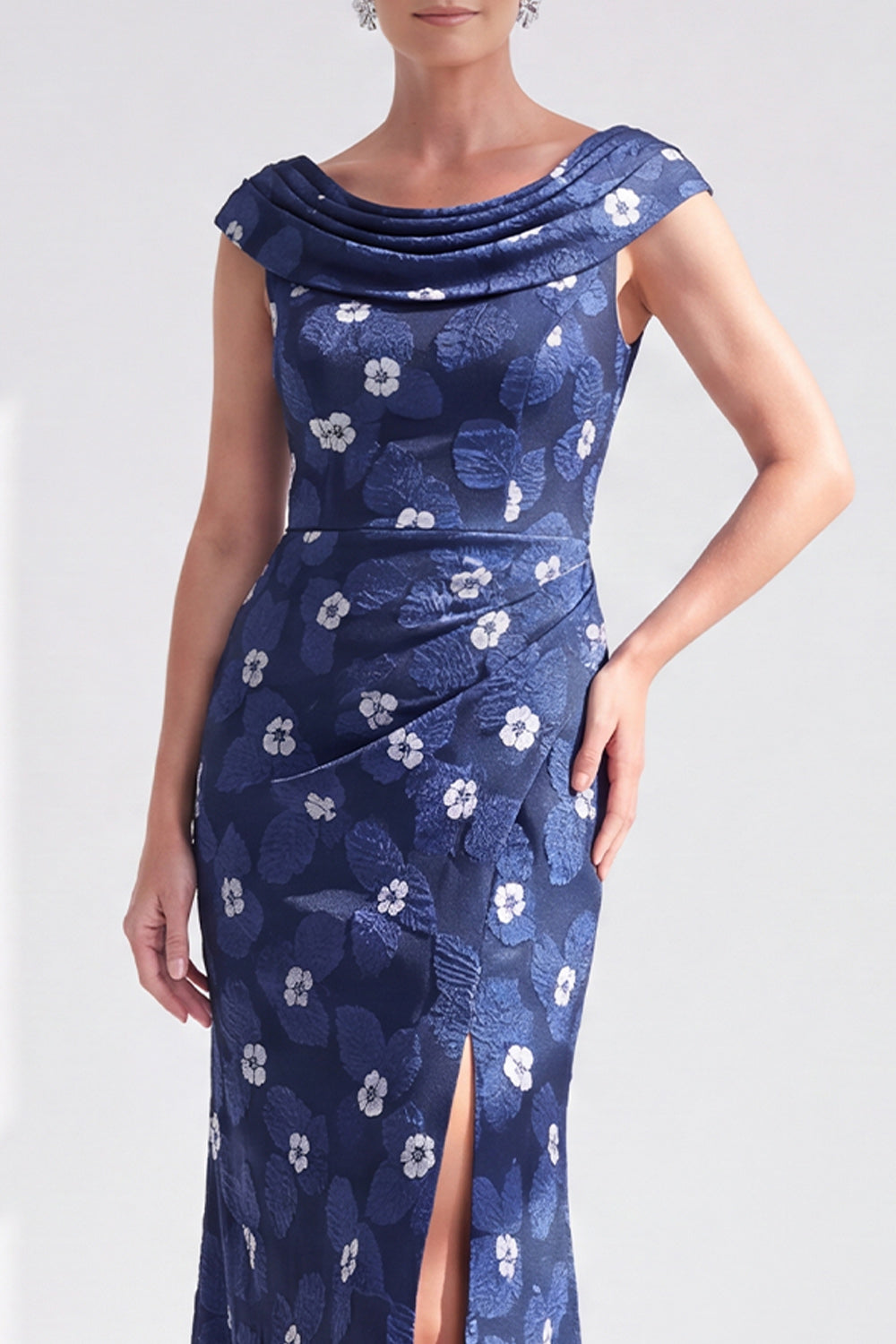 Dusty Green Floral Mermaid Long Mother of the Bride Dress with Slit