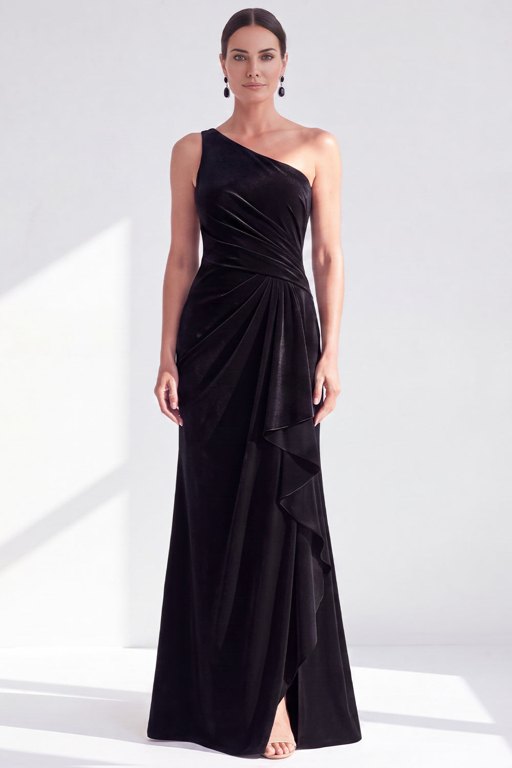 Navy Velvet One Shoulder Mermaid Long Mother of the Bride Dress