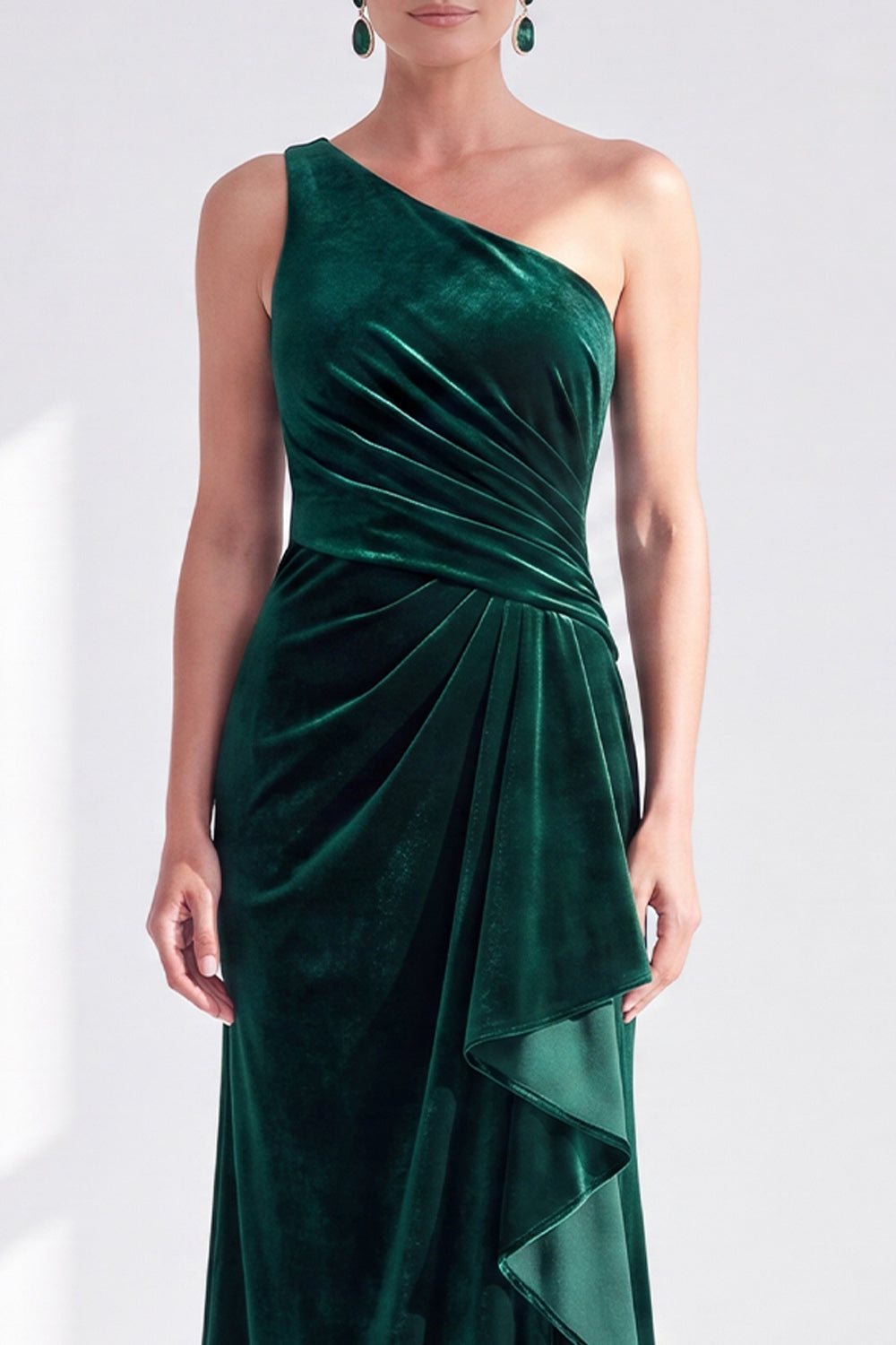 Navy Velvet One Shoulder Mermaid Long Mother of the Bride Dress