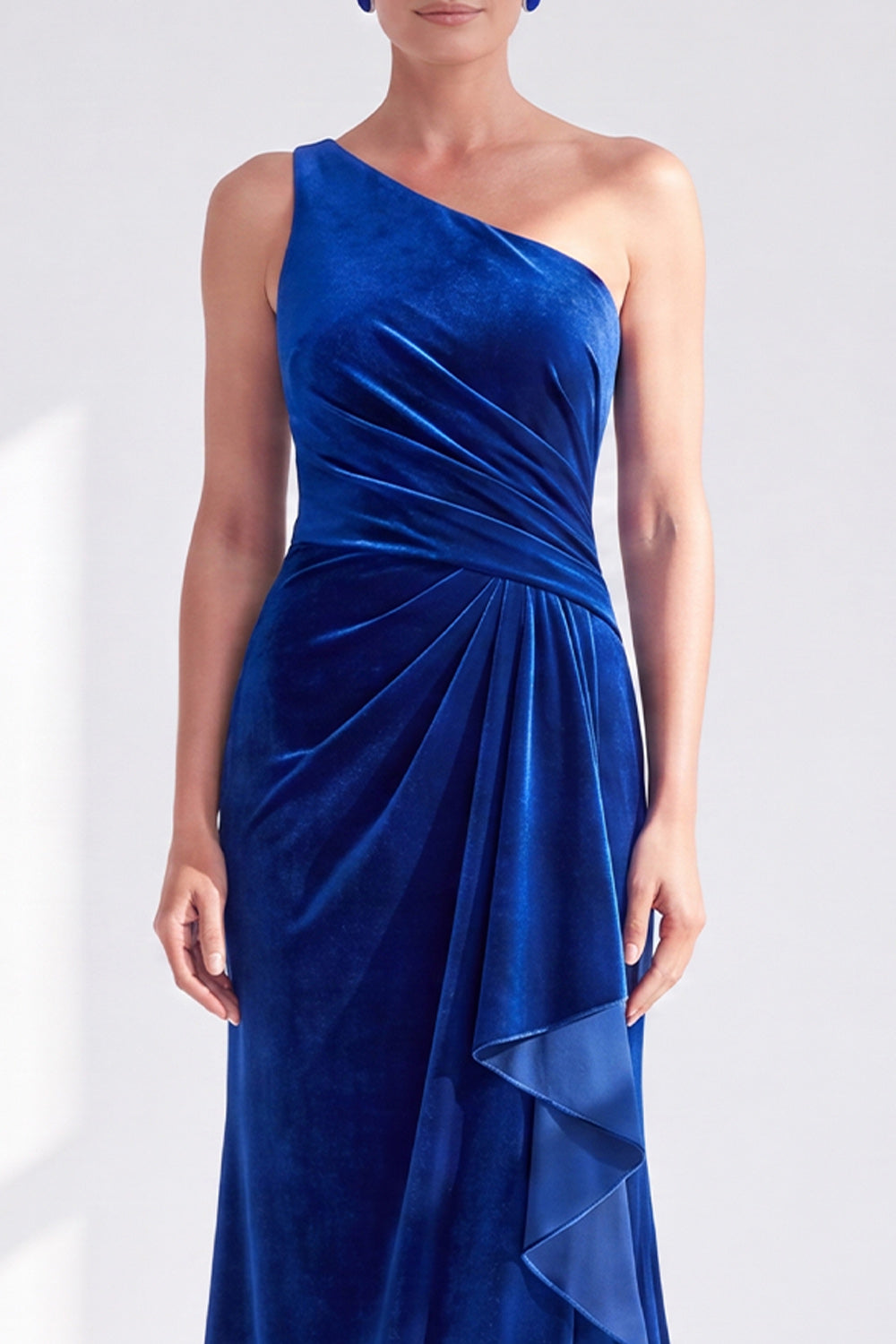 Navy Velvet One Shoulder Mermaid Long Mother of the Bride Dress