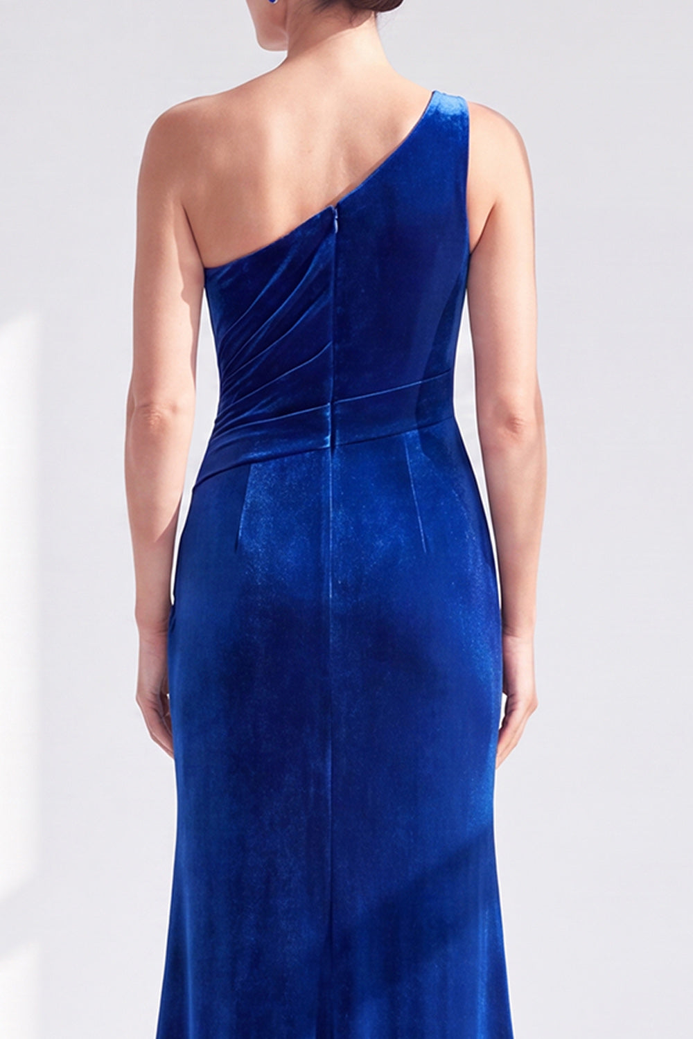 Navy Velvet One Shoulder Mermaid Long Mother of the Bride Dress