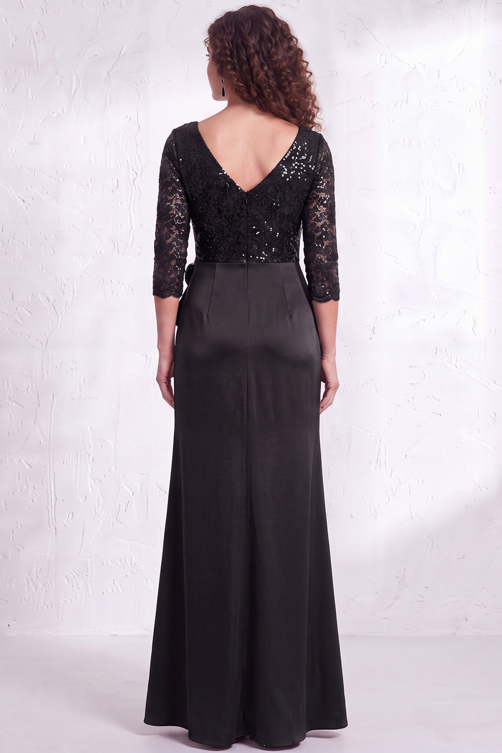 Burgundy Sequin Mermaid Floral Lace Long Mother of the Bride Dress with Slit