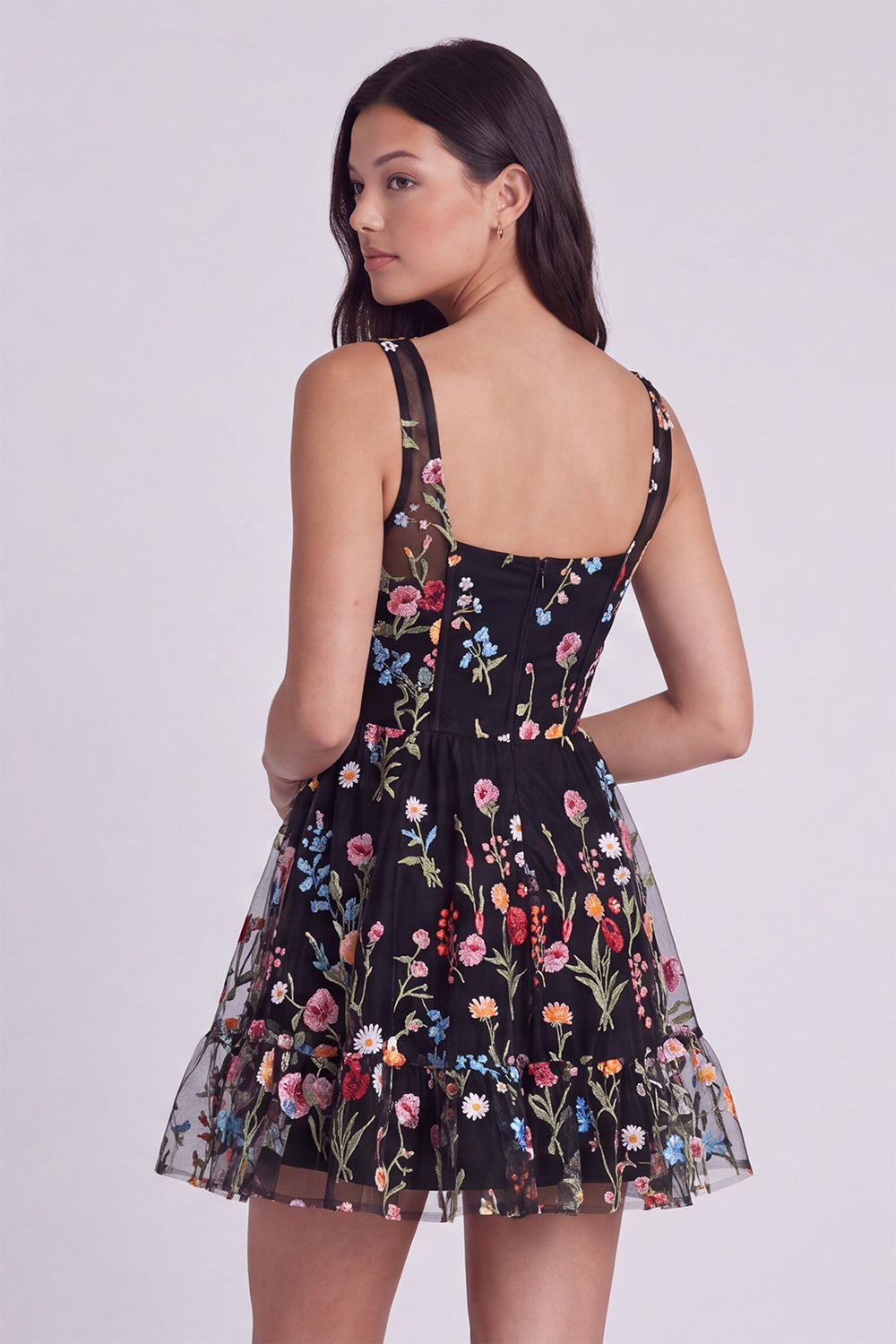 Ivory Floral Corset A Line Square Neck Short Engagement Dress