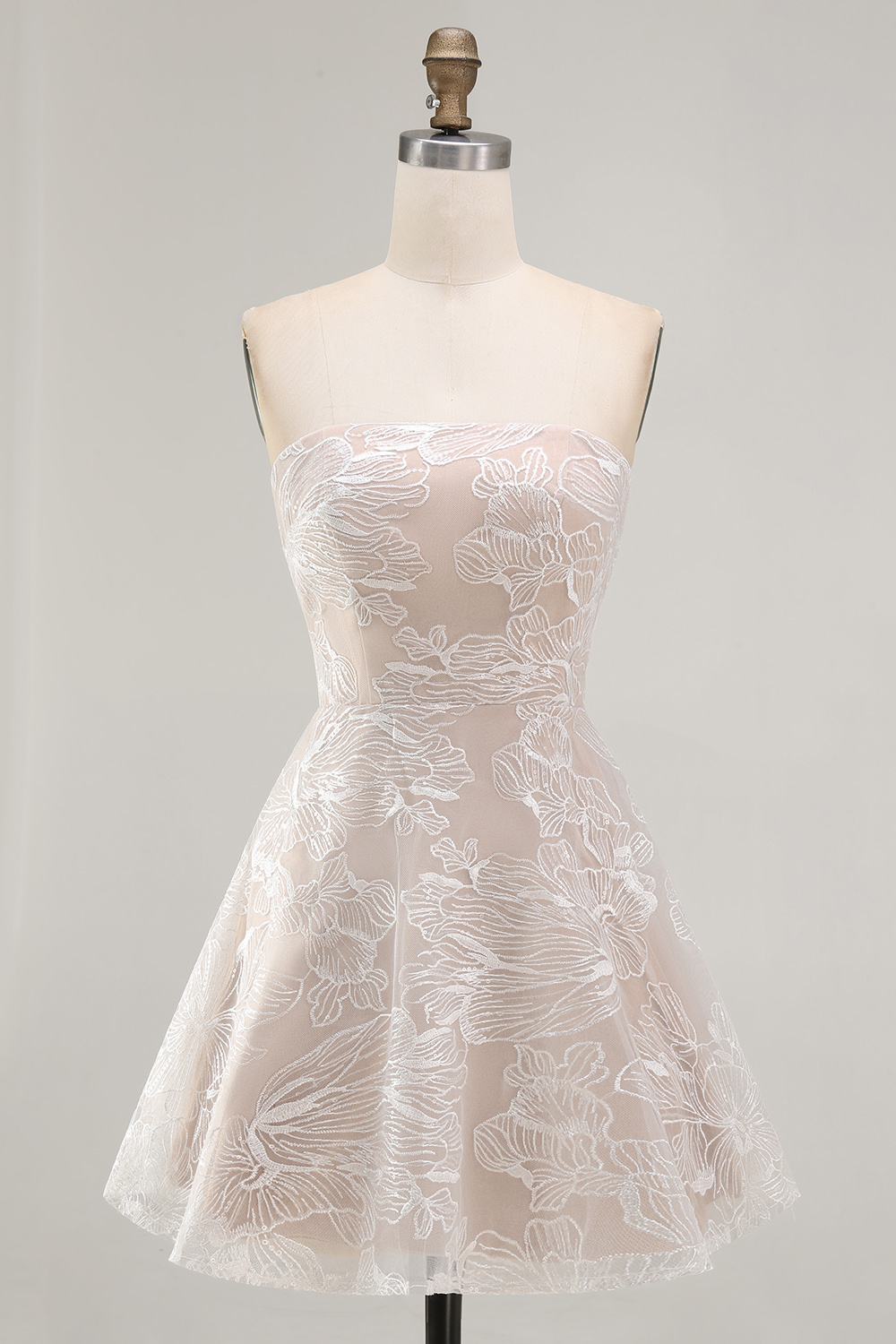 Floral A-Line Ivory Strapless Short Engagement Dress