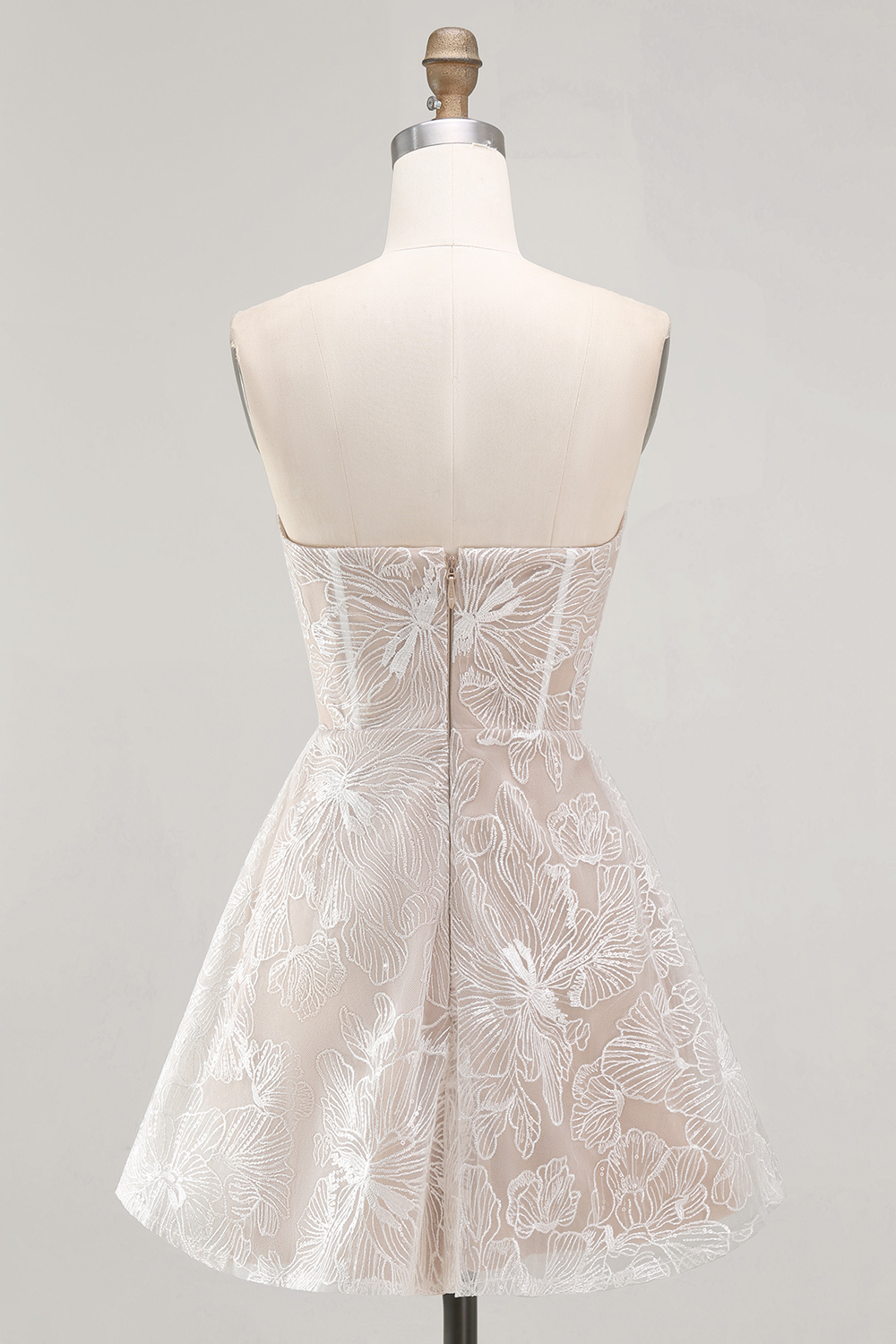 Floral A-Line Ivory Strapless Short Engagement Dress
