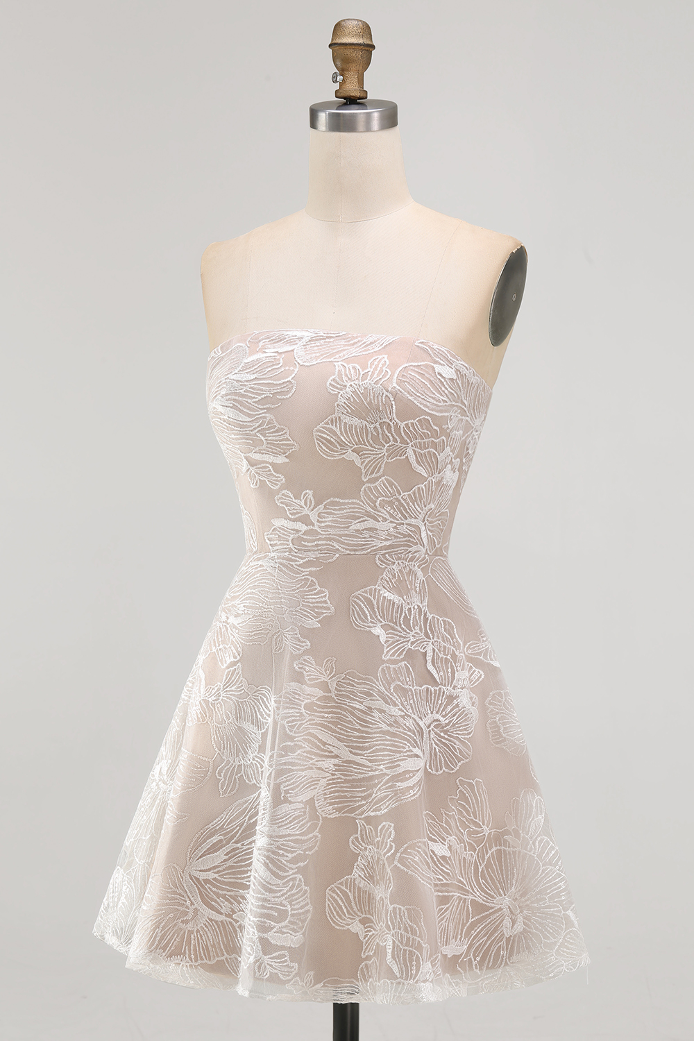 Floral A-Line Ivory Strapless Short Engagement Dress
