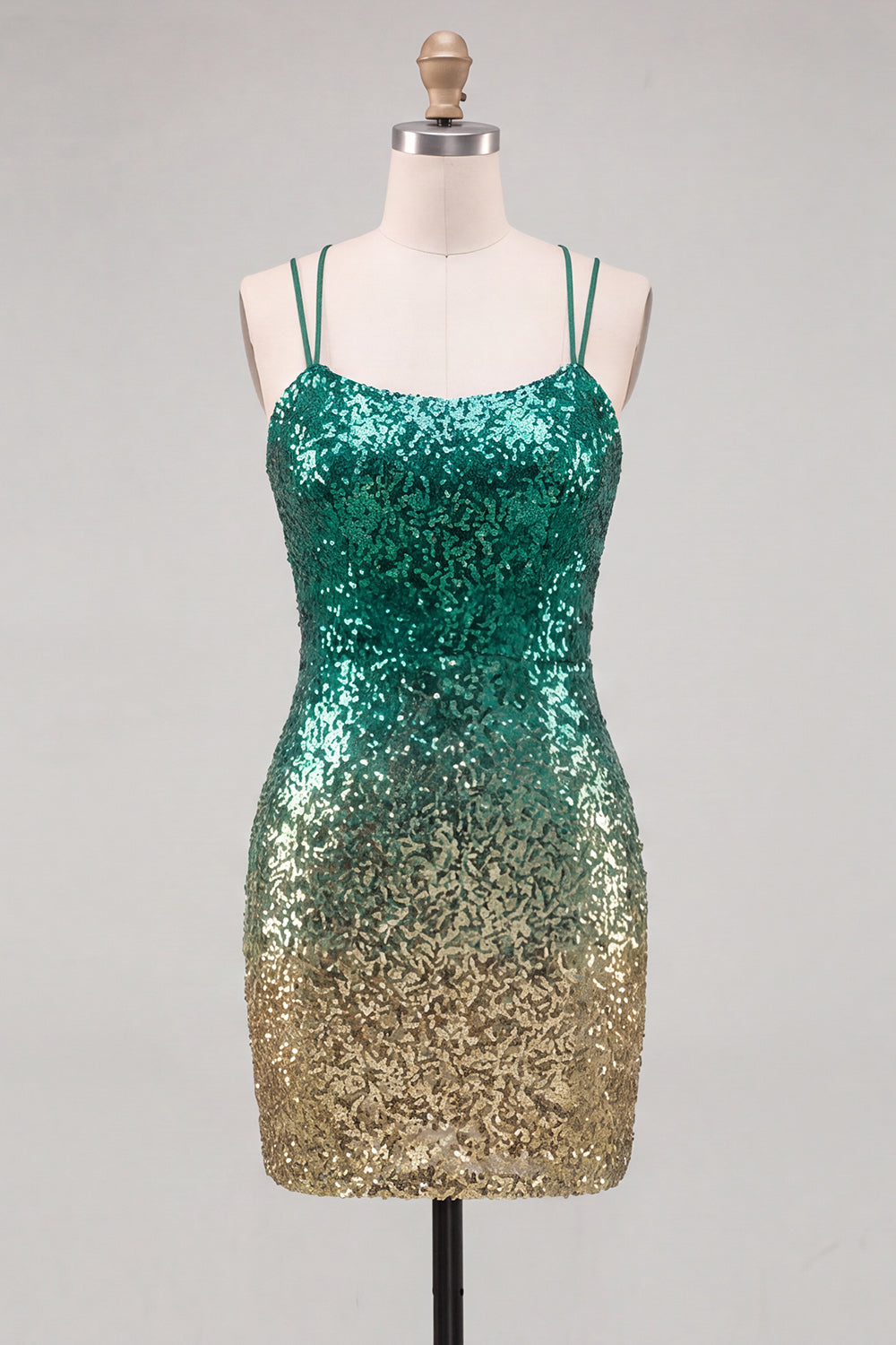 Sparkly Green and Gold Sequin Tight Short Homecoming Dress