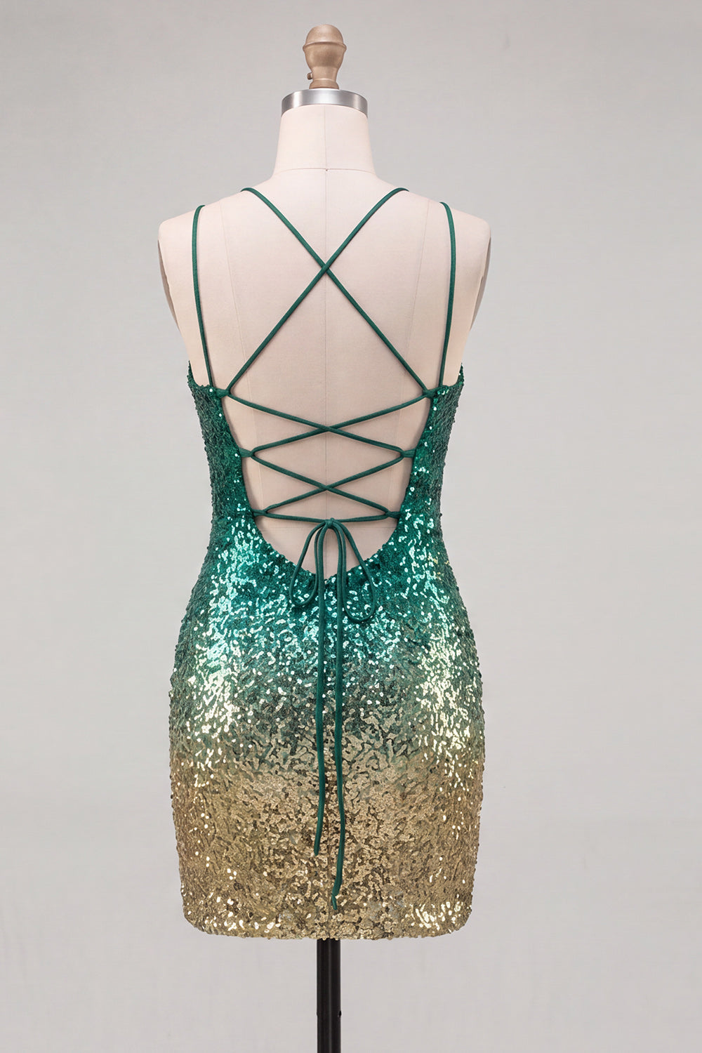 Sparkly Green and Gold Sequin Tight Short Homecoming Dress