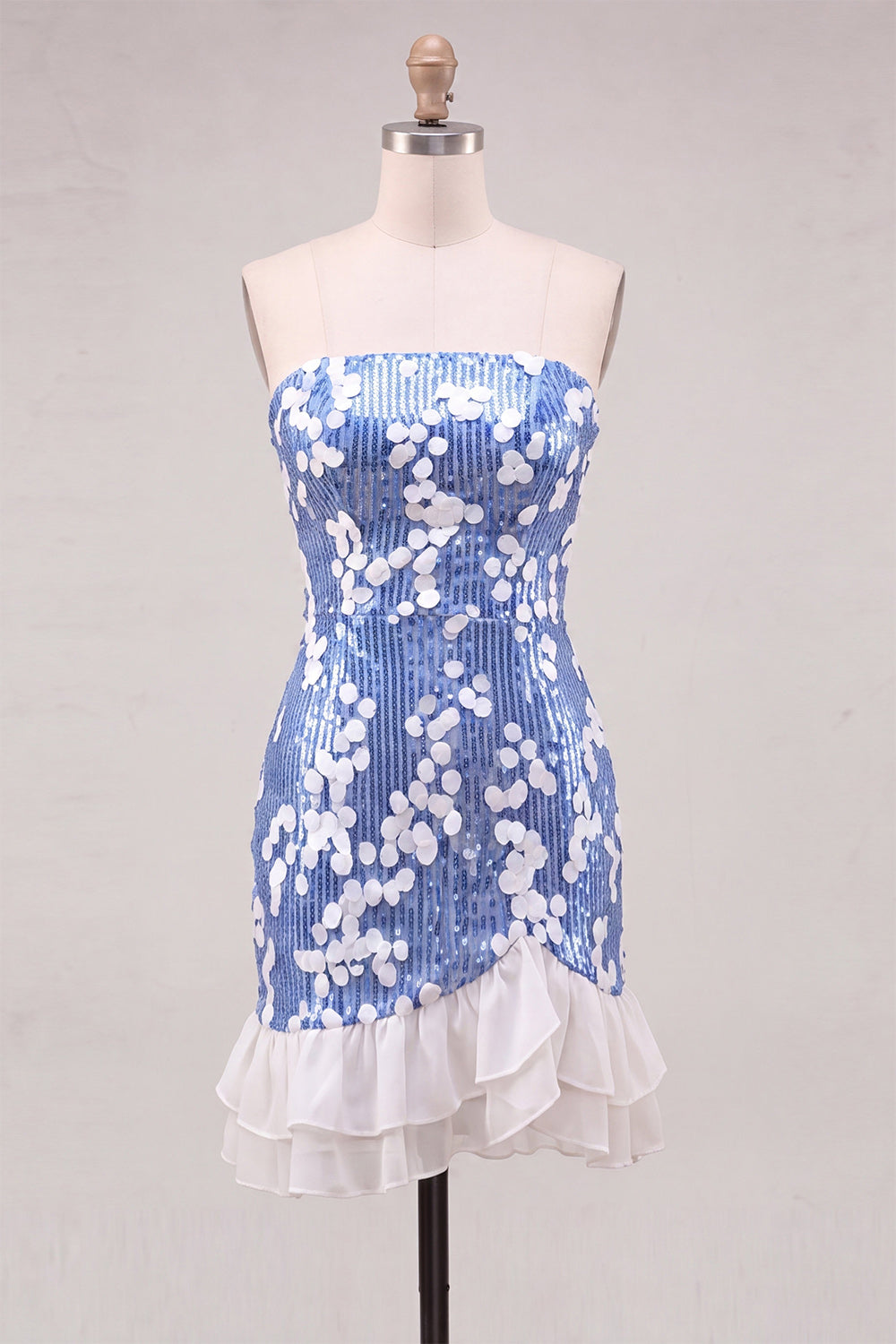 Sparkly Blue Strapless Sequin Short Homecoming Dress with Ruffles