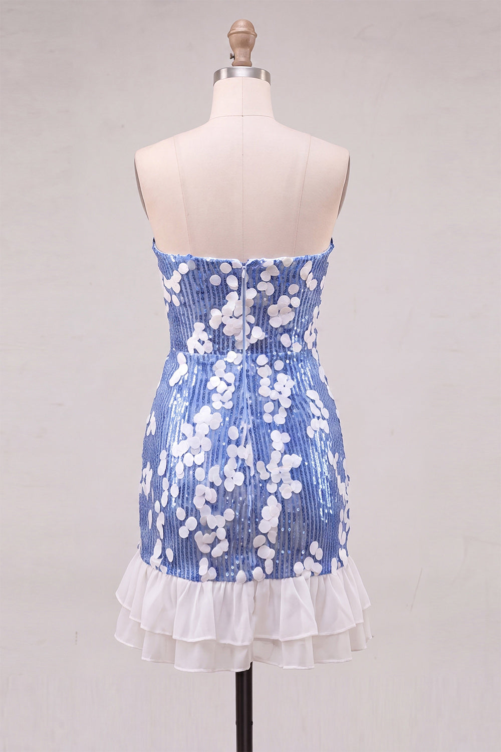 Sparkly Blue Strapless Sequin Short Homecoming Dress with Ruffles