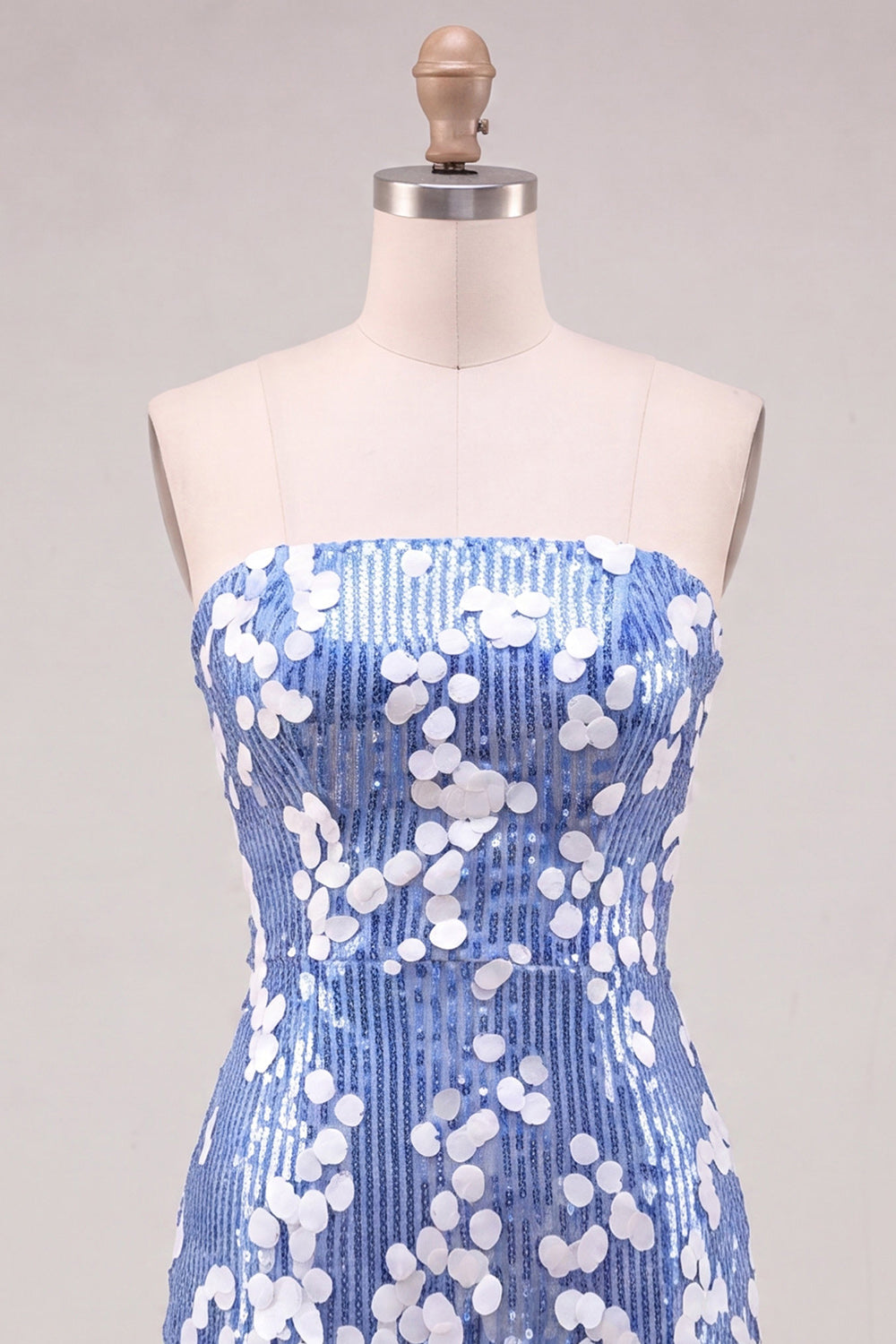 Sparkly Blue Strapless Sequin Short Homecoming Dress with Ruffles