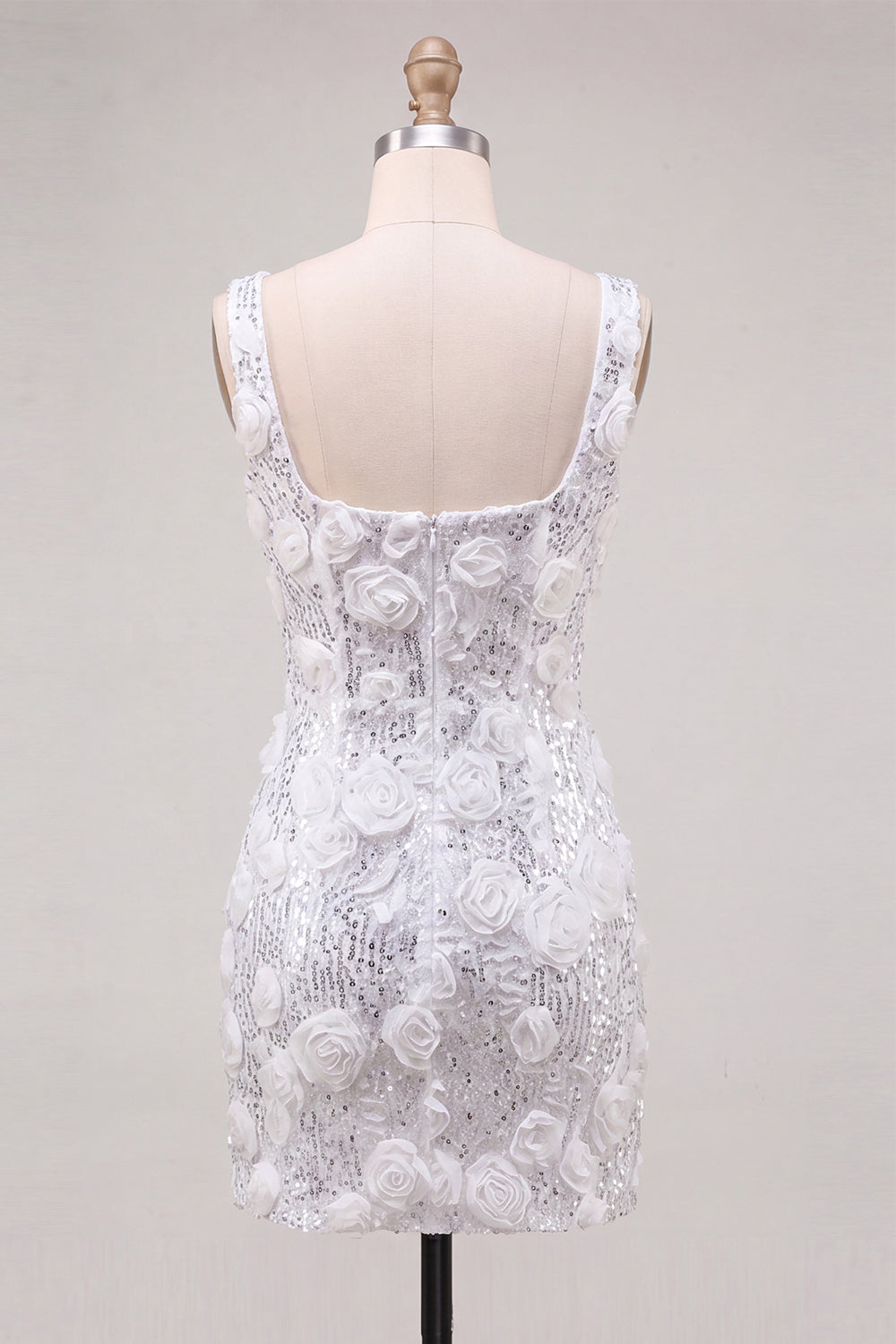 Floral Sparkly Ivory Sequin Short Tight Homecoming Dress with Slit