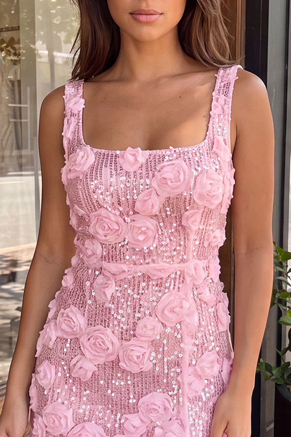 Floral Sparkly Ivory Sequin Short Tight Homecoming Dress with Slit