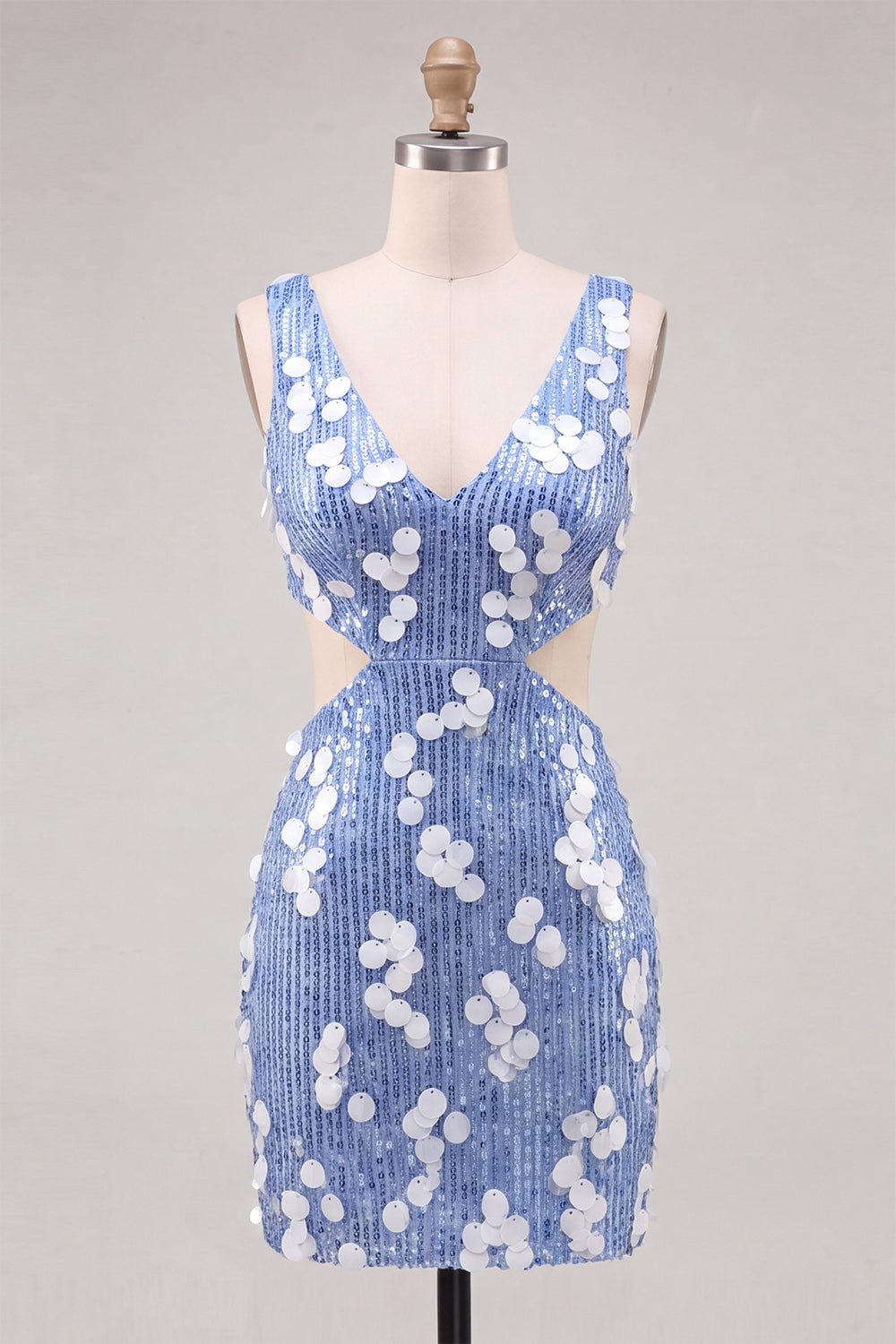 Sparkly Cut Out Blue Sequin Tight Short Homecoming Dress