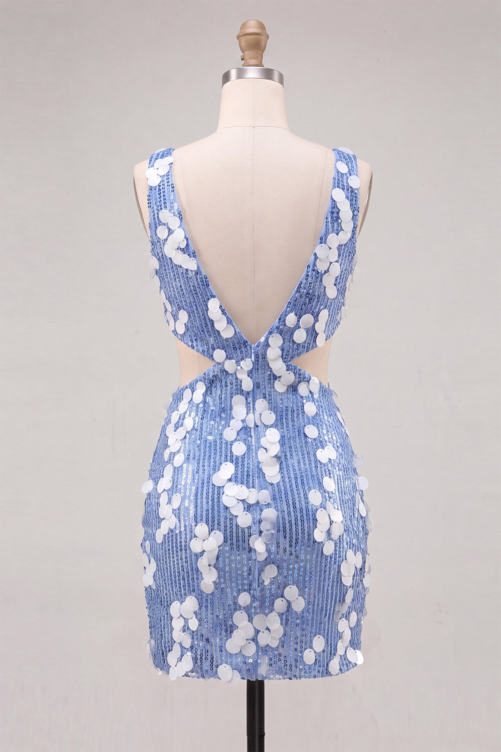 Sparkly Cut Out Blue Sequin Tight Short Homecoming Dress