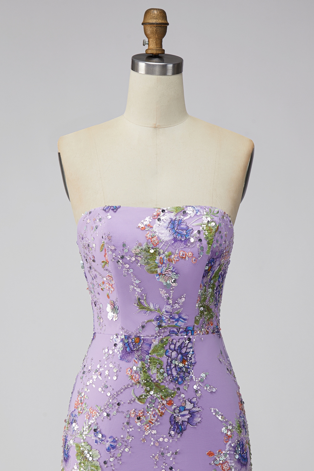 Floral Sparkly Sequin Pink Strapless Tight Short Homecoming Dress