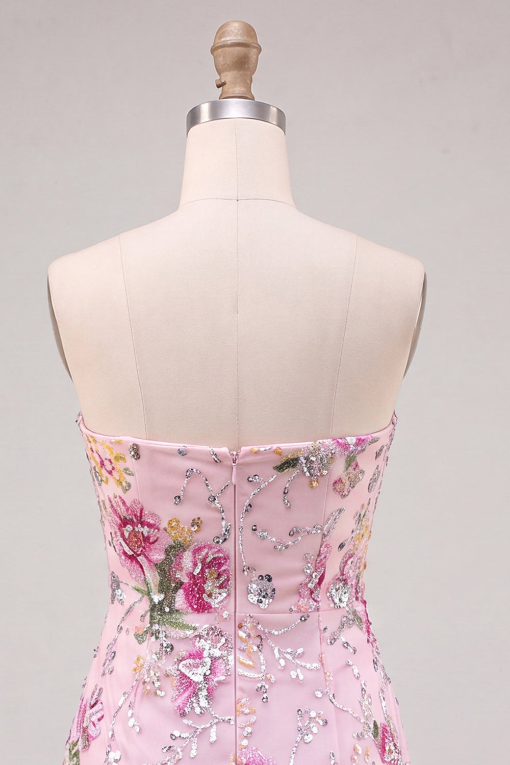 Floral Sparkly Sequin Pink Strapless Tight Short Homecoming Dress