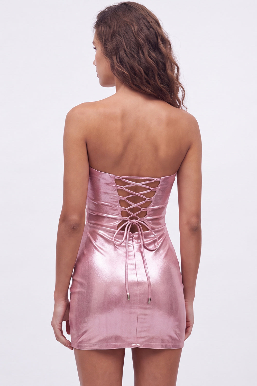 Pink Metallic Sweetheart Keyholes Short Tight Homecoming Dress