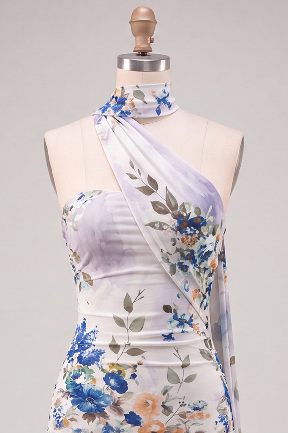 Black Floral Strapless Tight Short Homecoming Dress with Neck Scarf